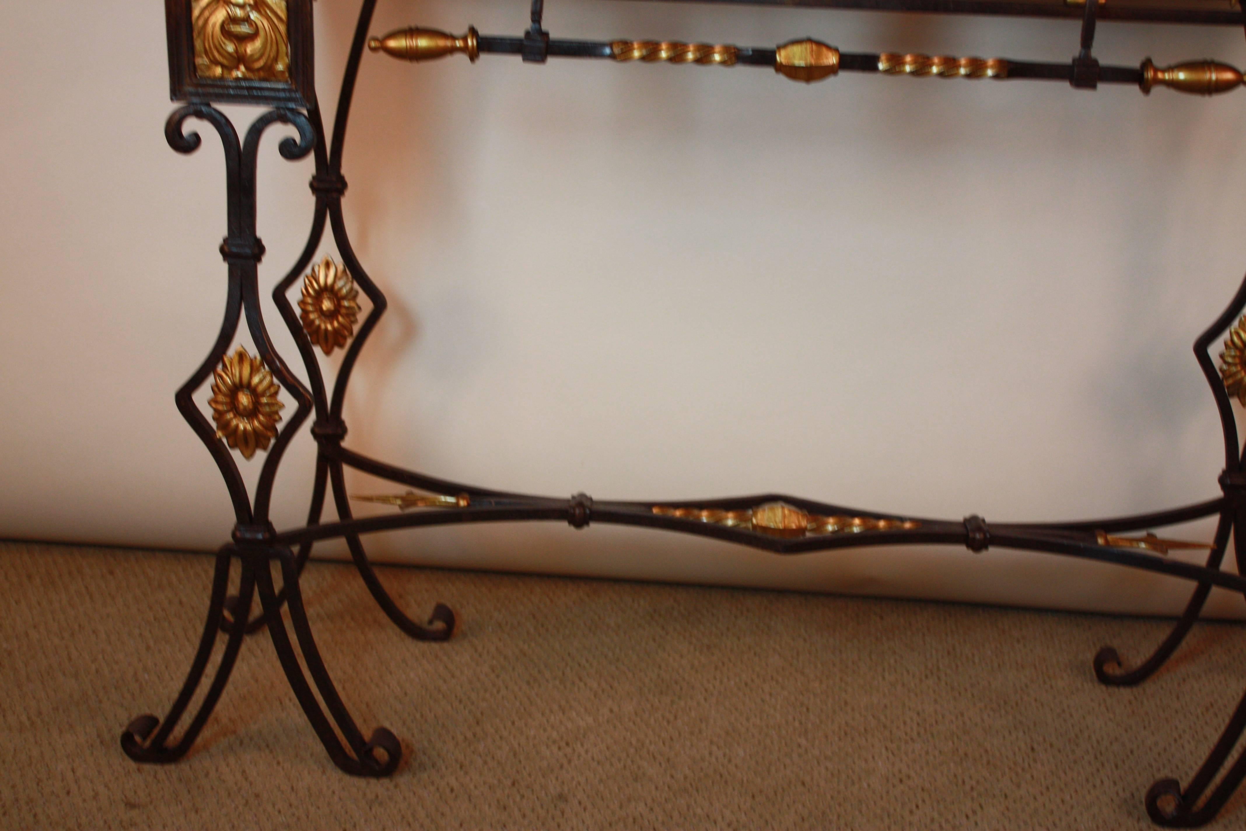 Early 20th Century French Marble-Top Bronze and Iron Console