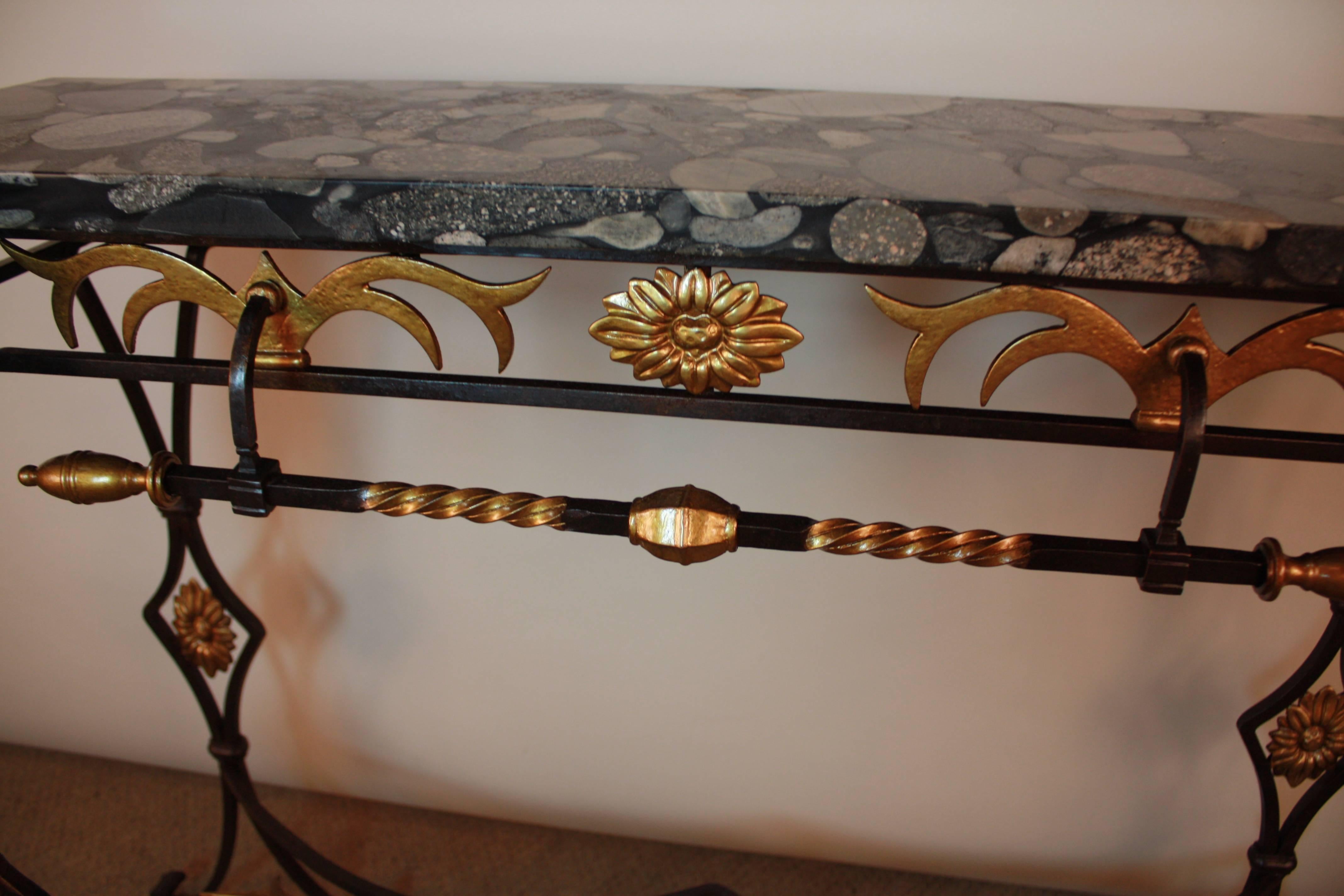 French Marble-Top Bronze and Iron Console 3