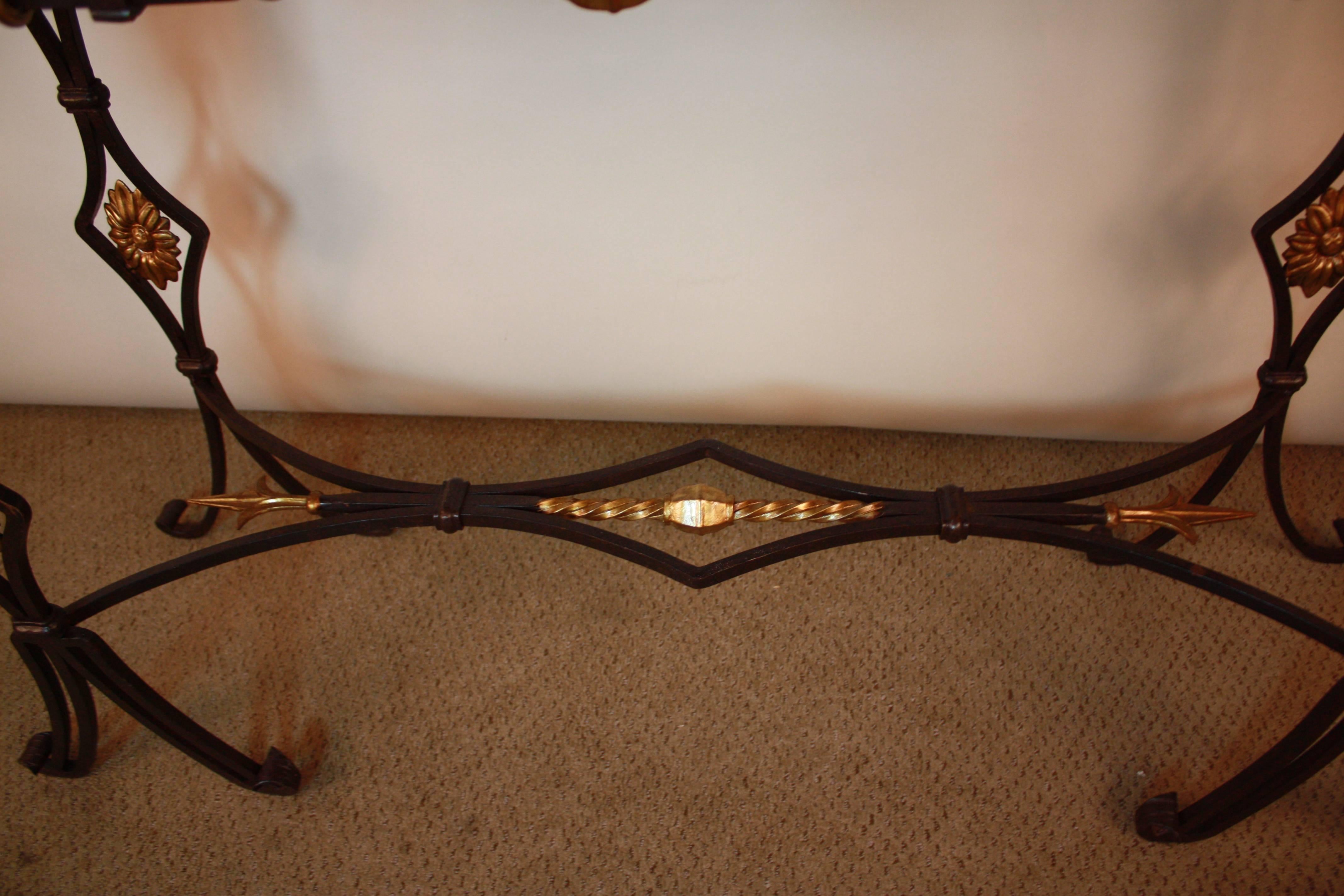 French Marble-Top Bronze and Iron Console 4