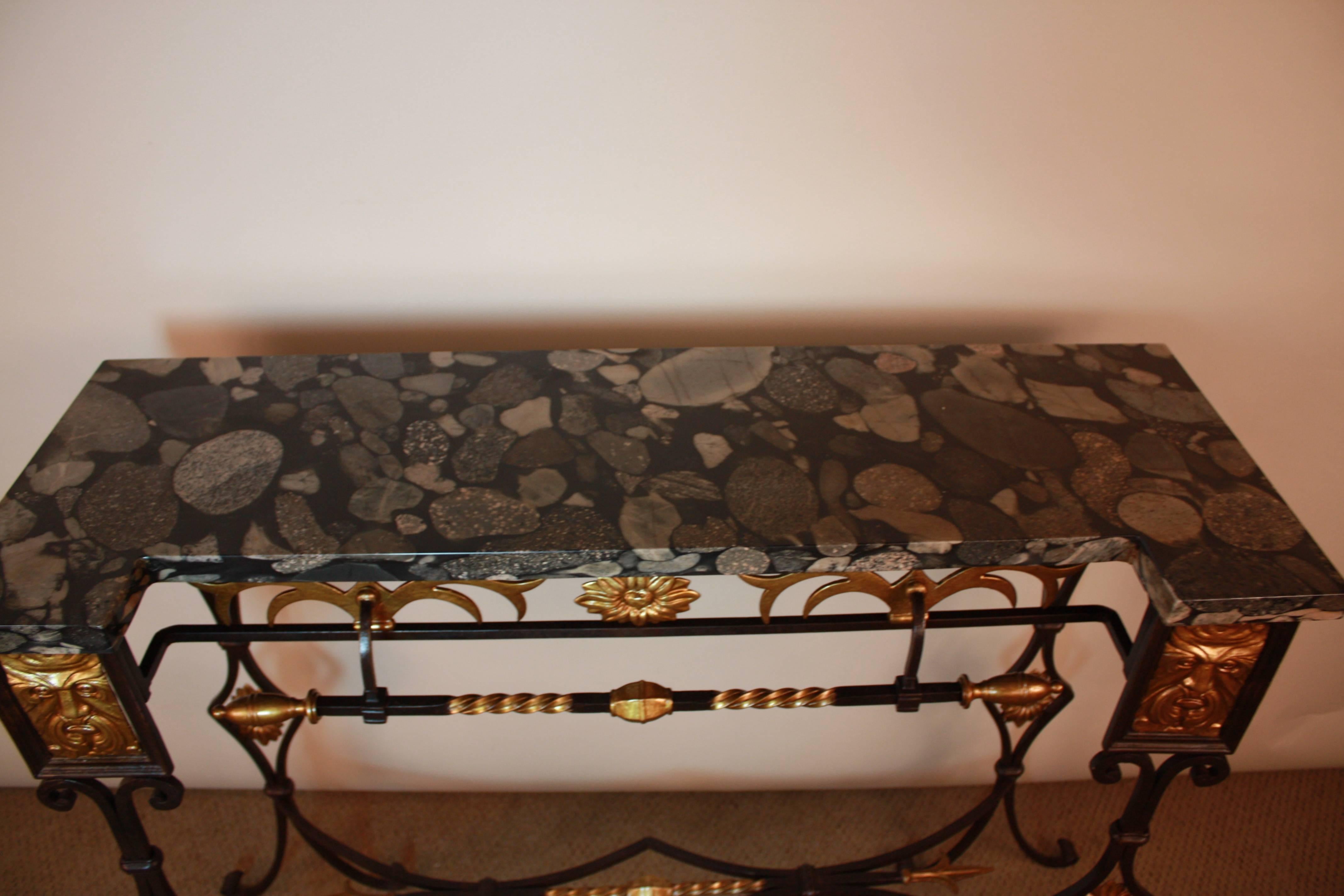 French Marble-Top Bronze and Iron Console 6