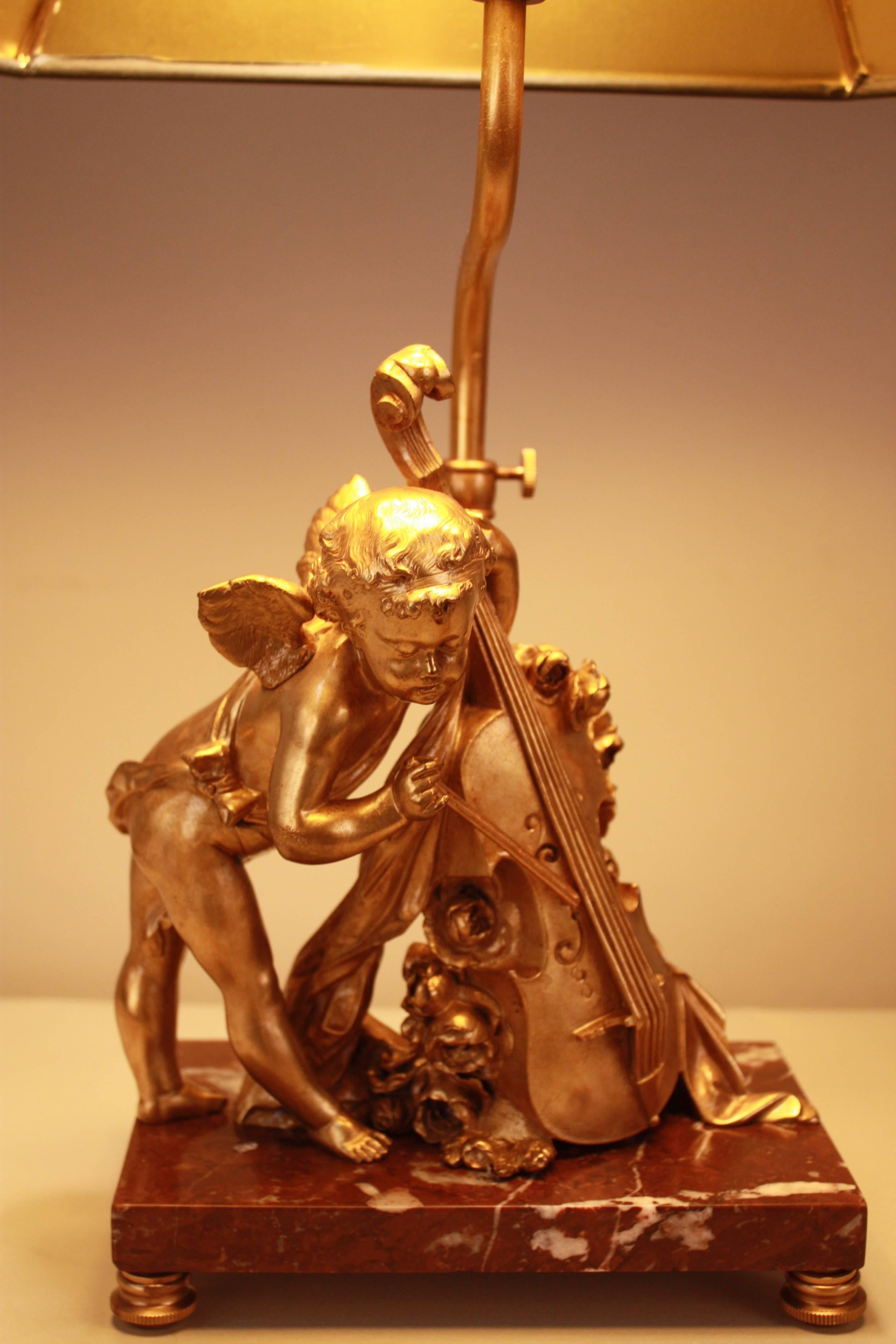 French Bronze Cello Player Table Lamp