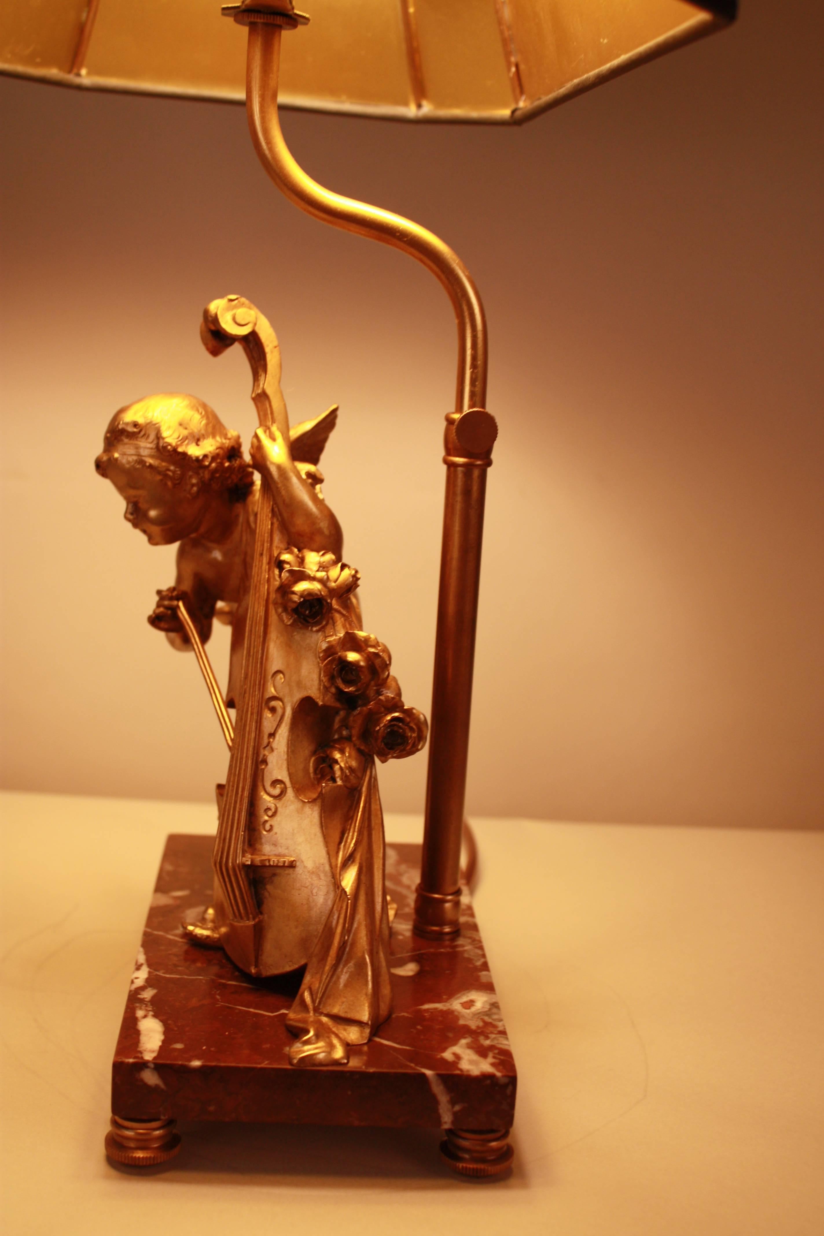 19th Century Bronze Cello Player Table Lamp