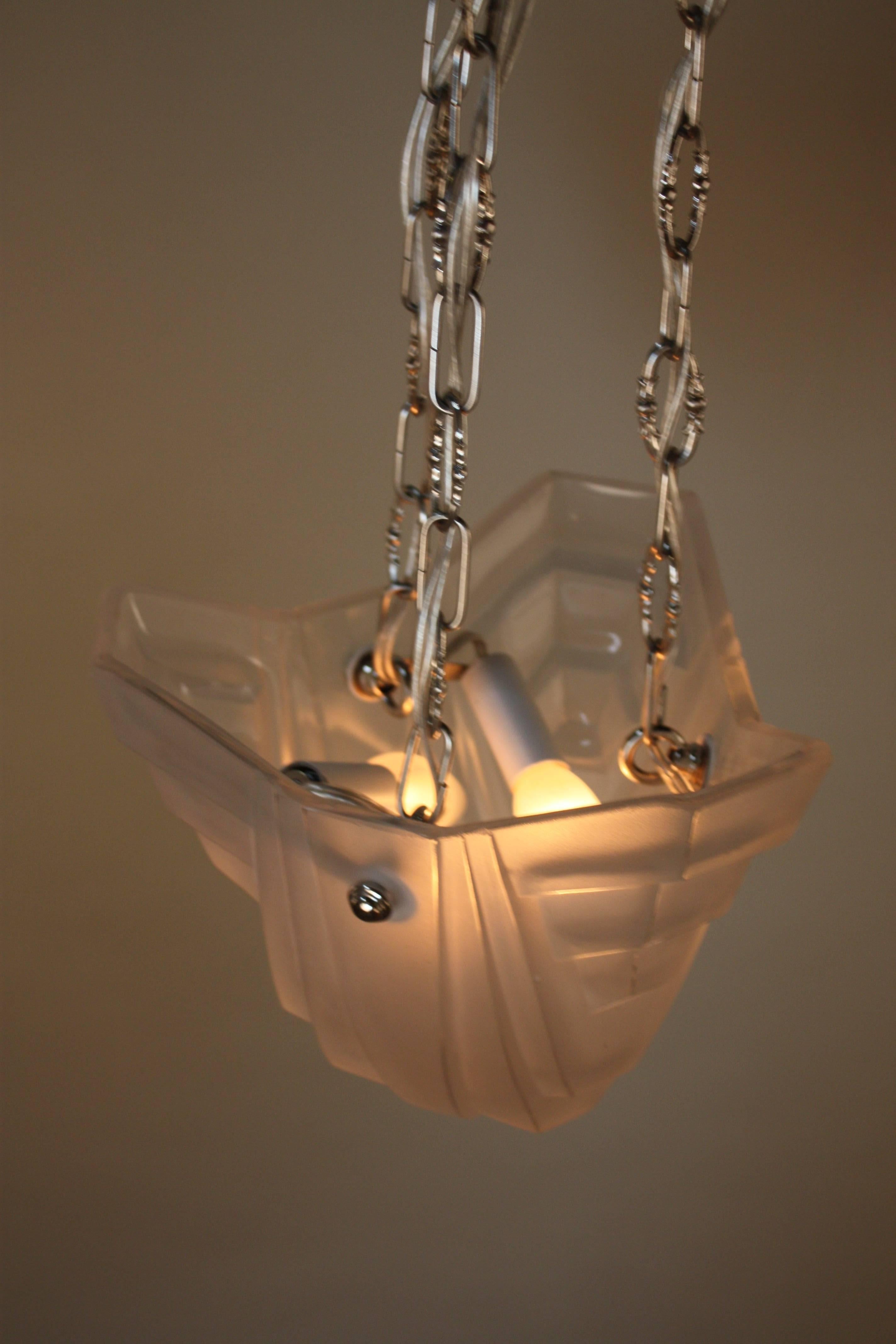 Glass French Art Deco Chandelier by Degue