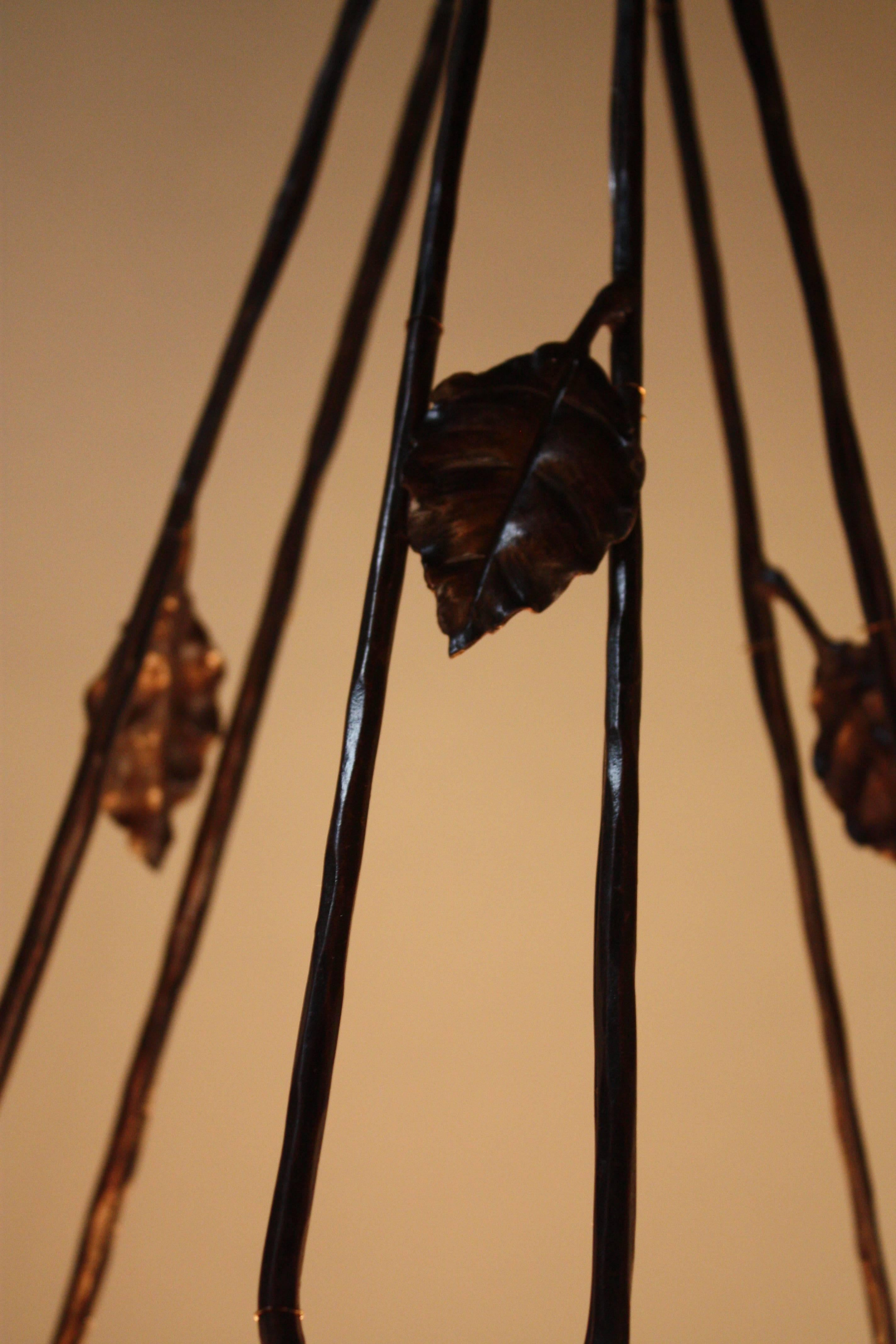 French Art Deco Blown Glass and Iron Chandelier 1