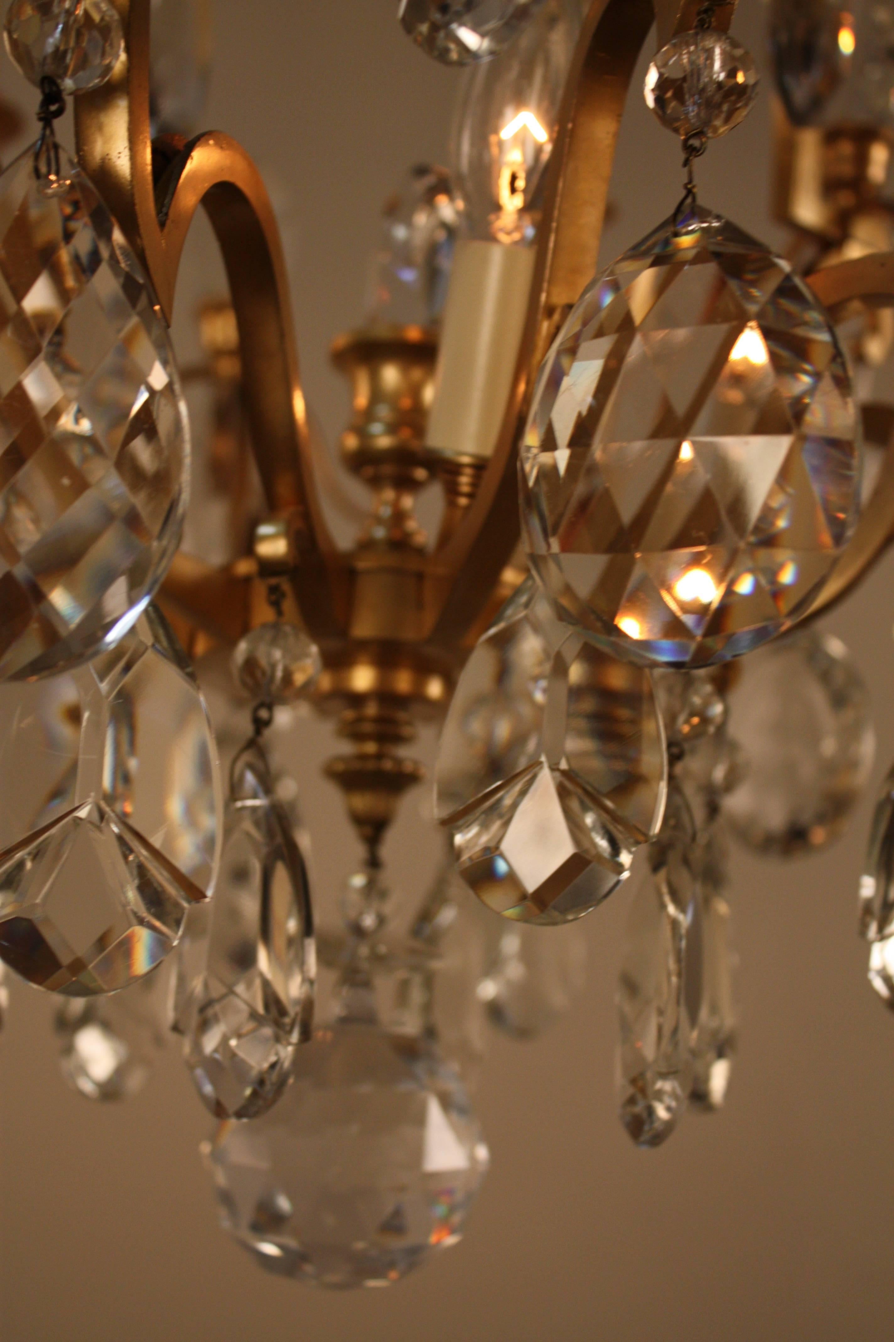 French 1930s Crystal and Bronze Chandelier 1