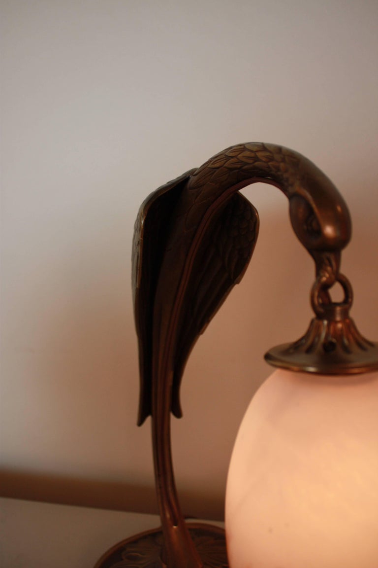 Art Deco Phoenix Bronze Table Lamps with Art Glass Shade at 1stDibs
