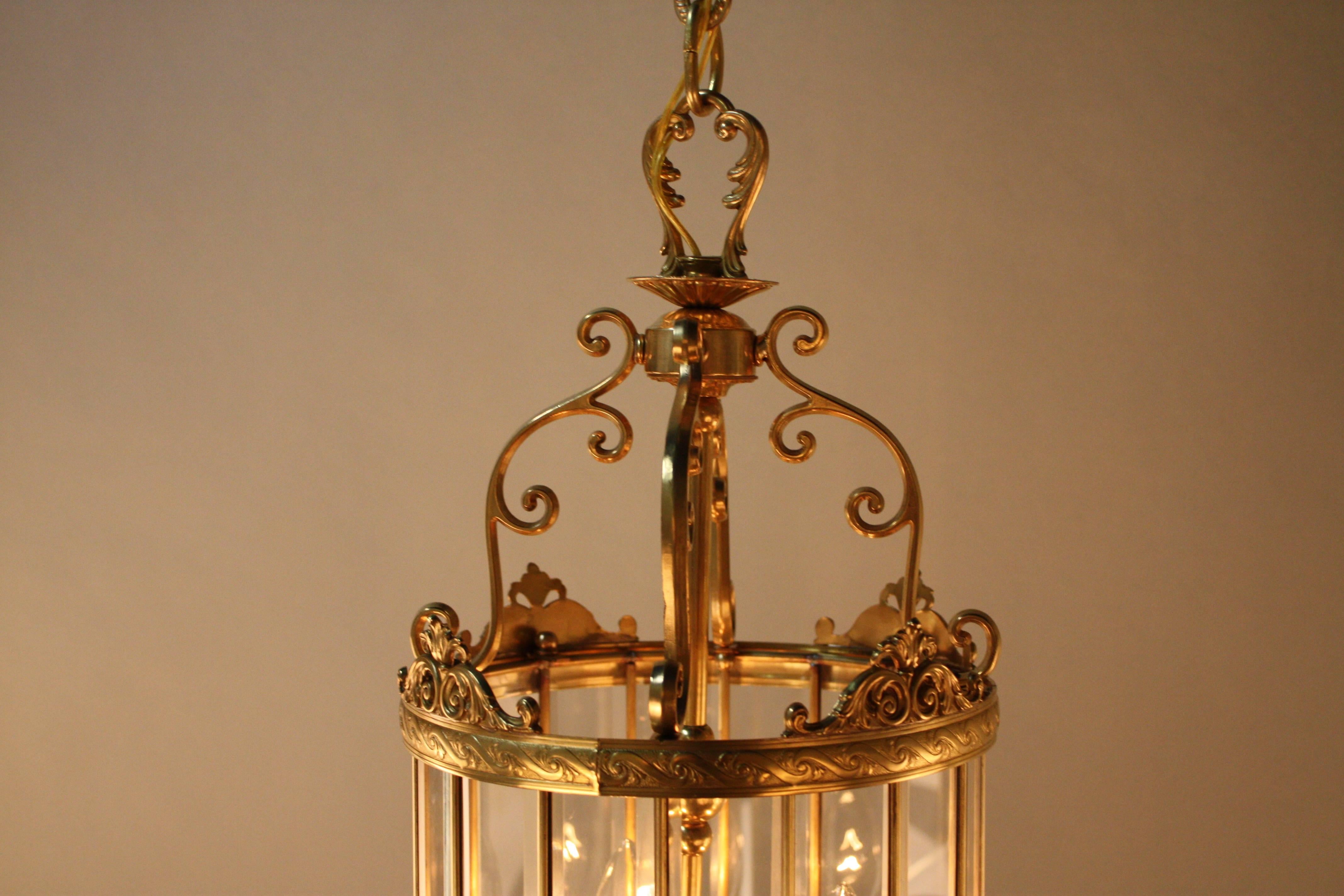 Italian Beveled Glass and Bronze Lantern 1