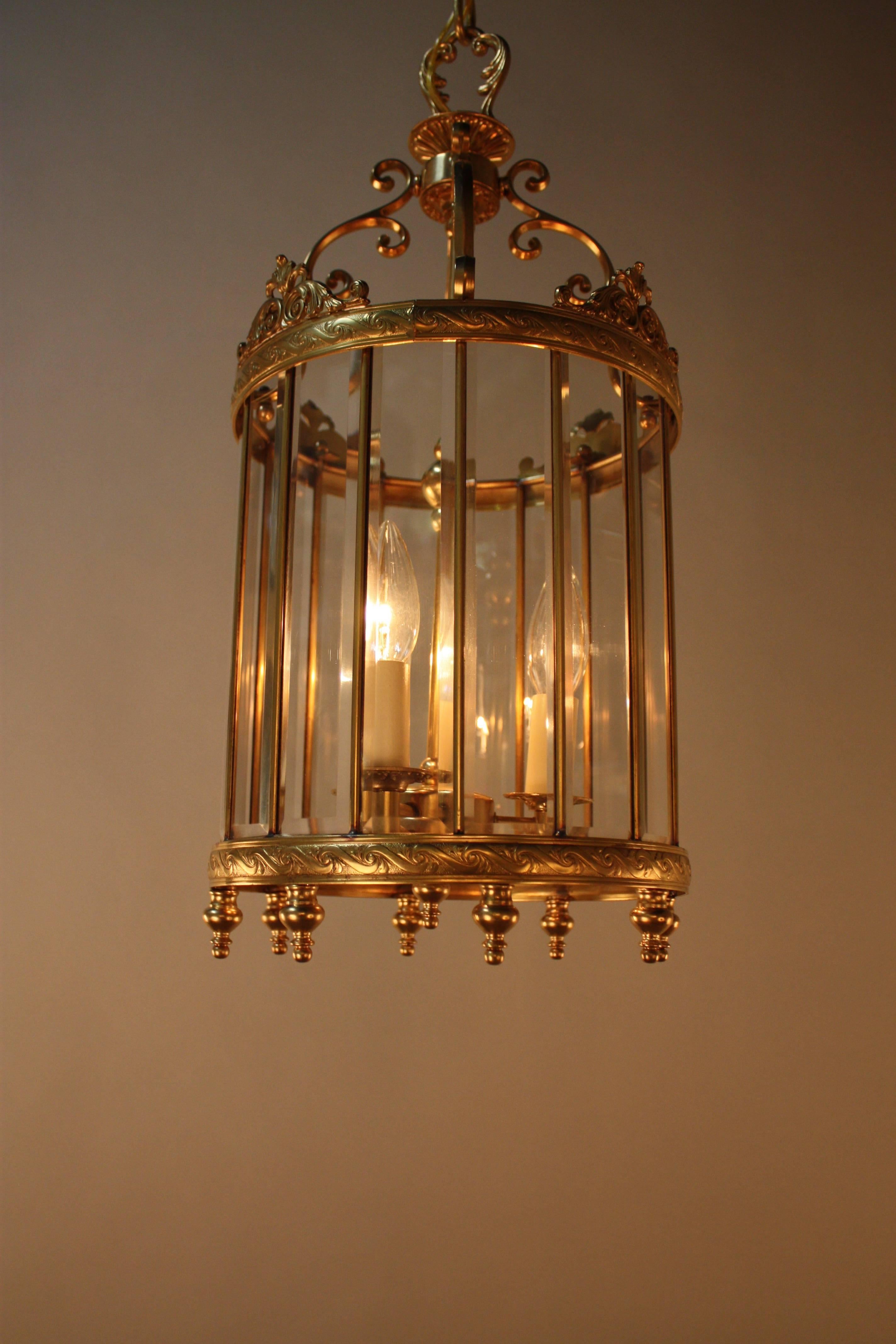 Italian Beveled Glass and Bronze Lantern 3