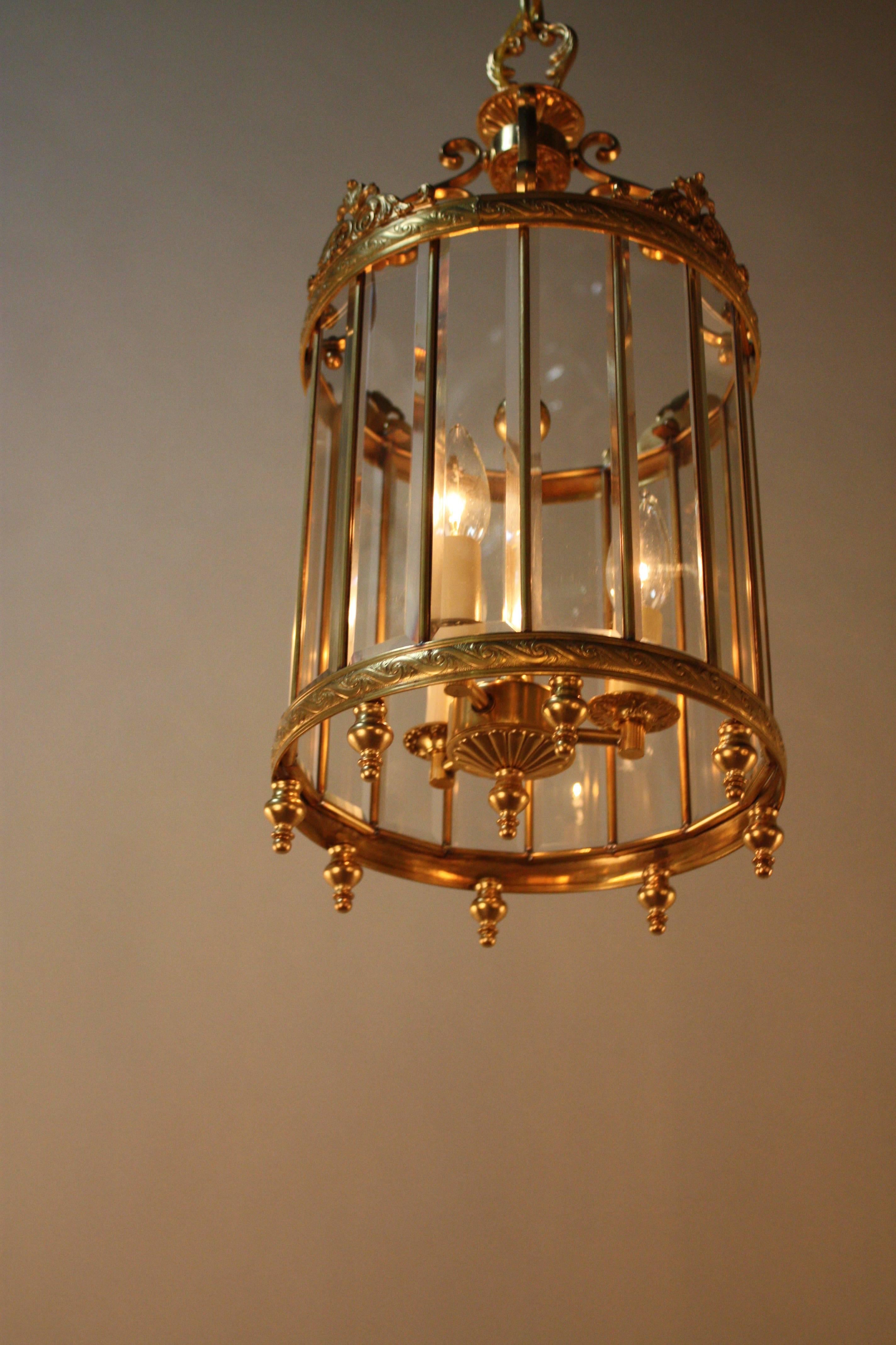 Italian Beveled Glass and Bronze Lantern 4