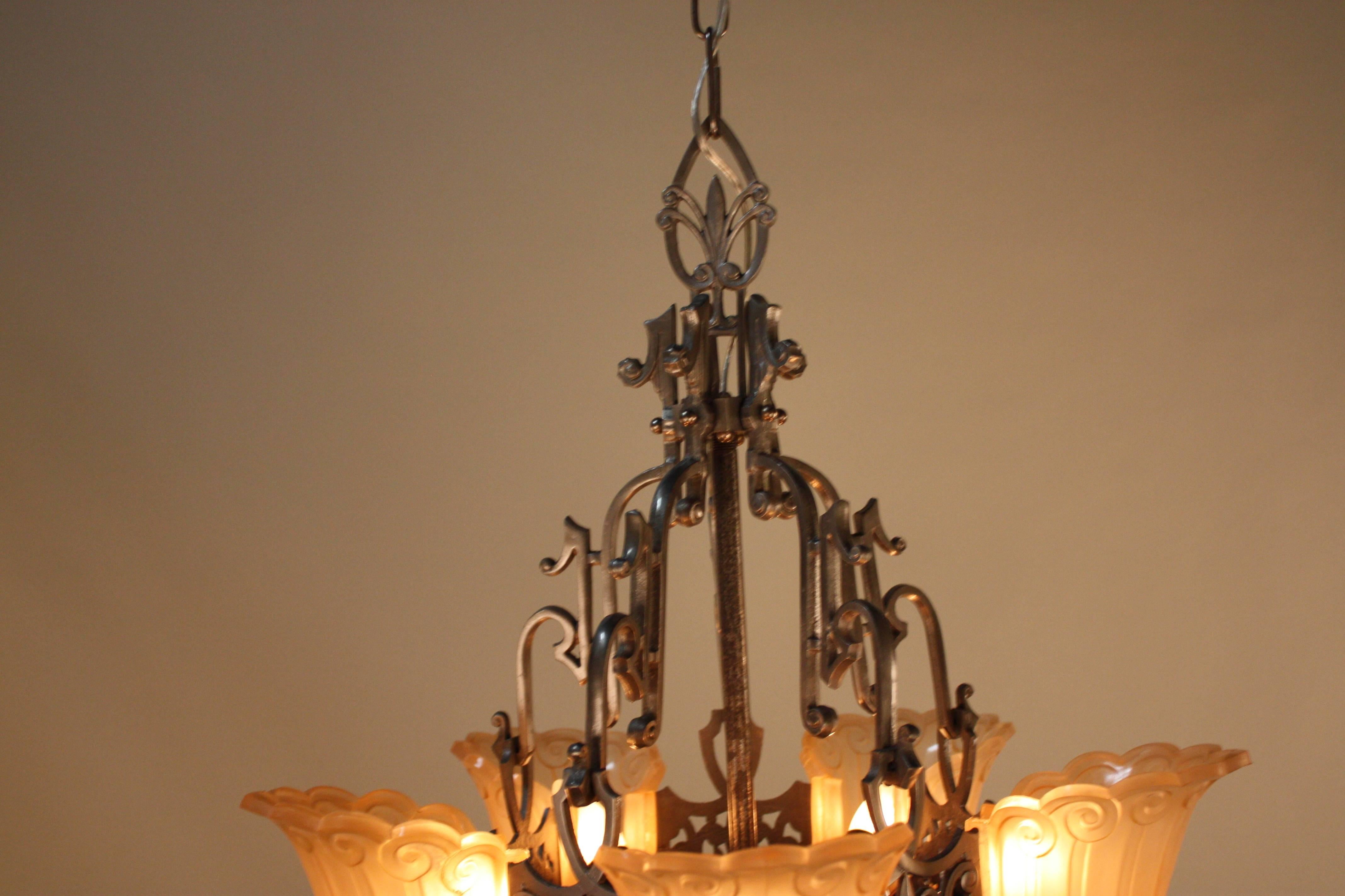 American Art Deco Five-Light Slip Shade Chandelier by Lincoln 2