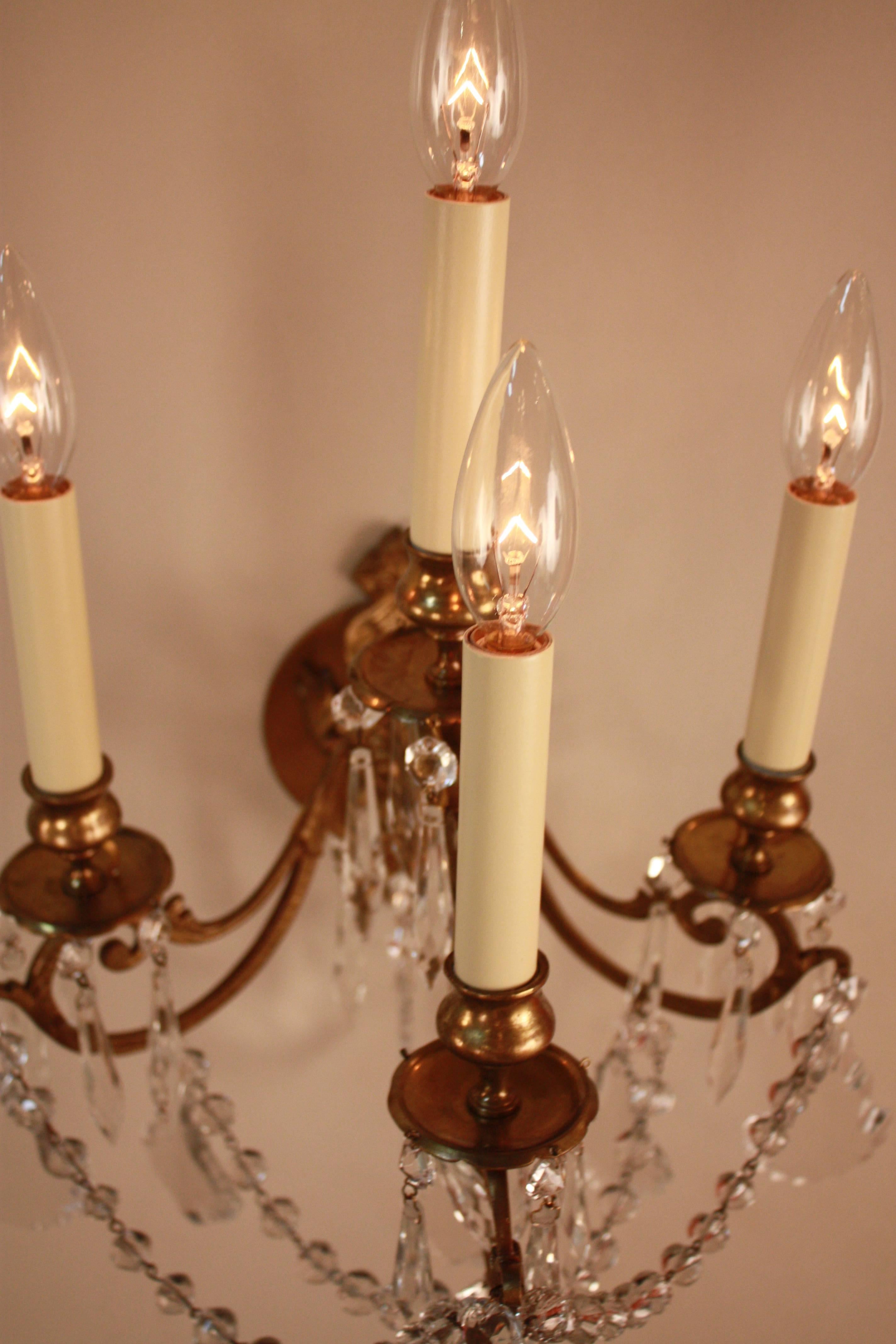 Pair of French 19th Century Crystal Wall Sconces 1