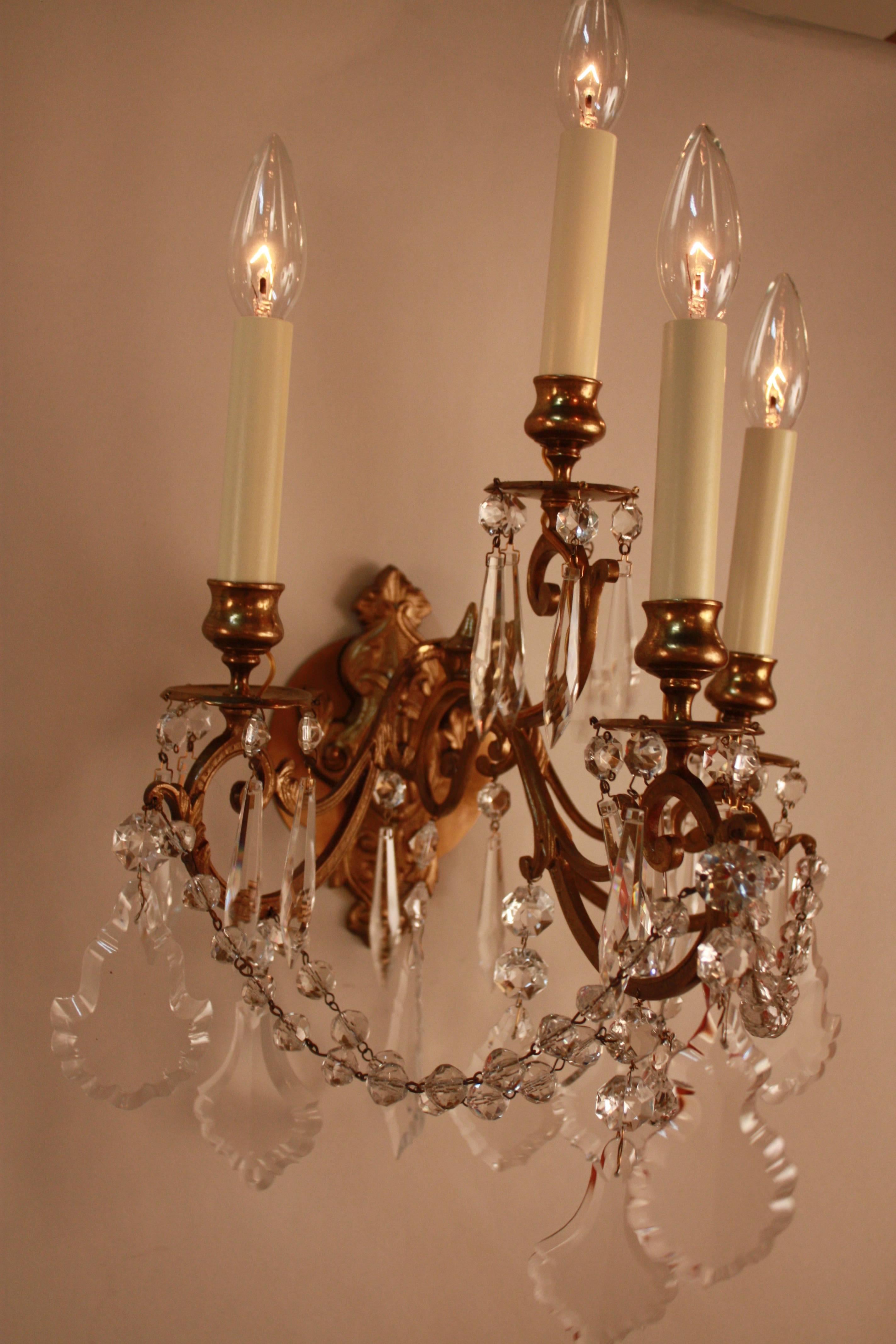 Pair of French 19th Century Crystal Wall Sconces 4