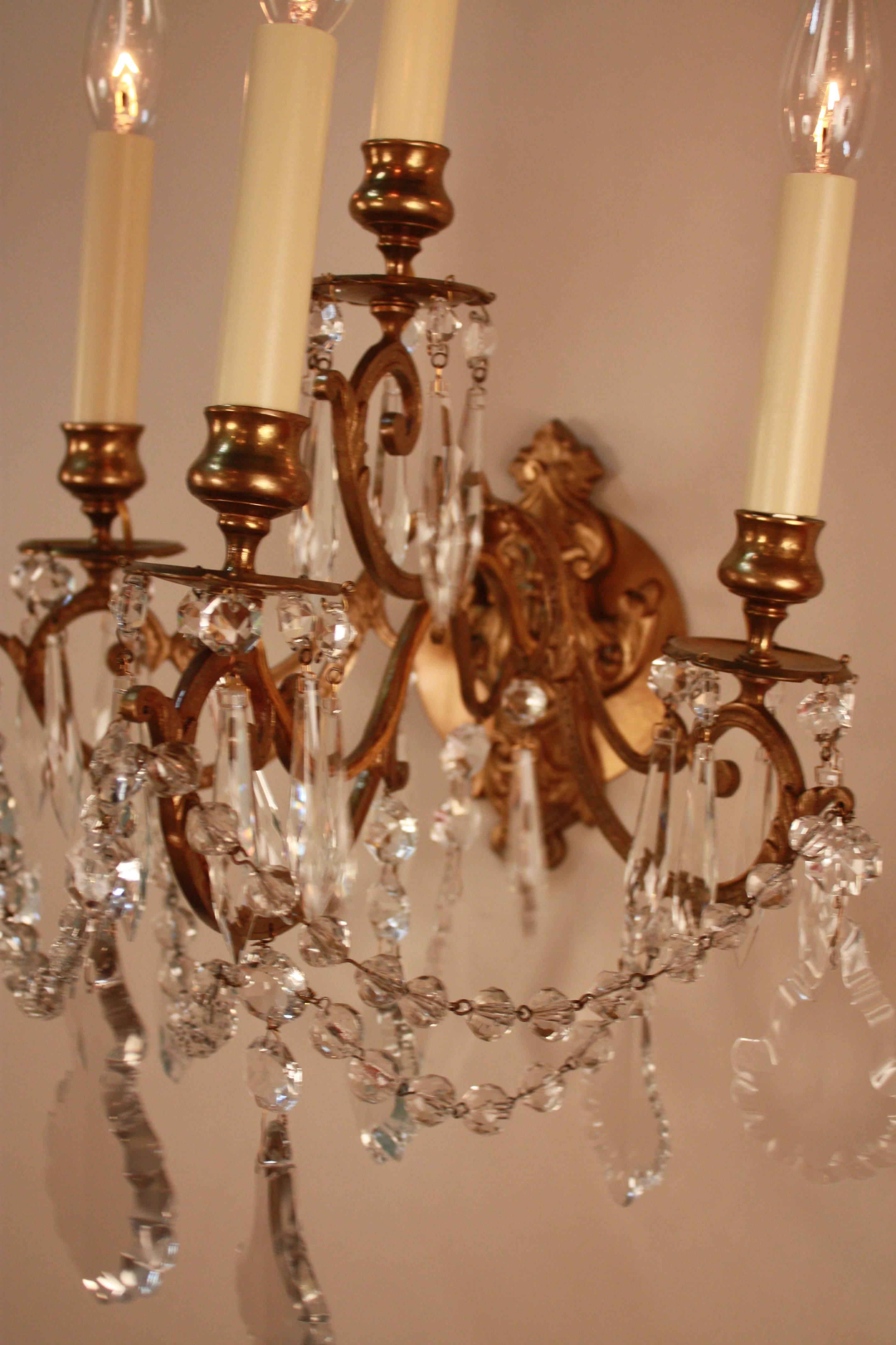 Pair of French 19th Century Crystal Wall Sconces 5