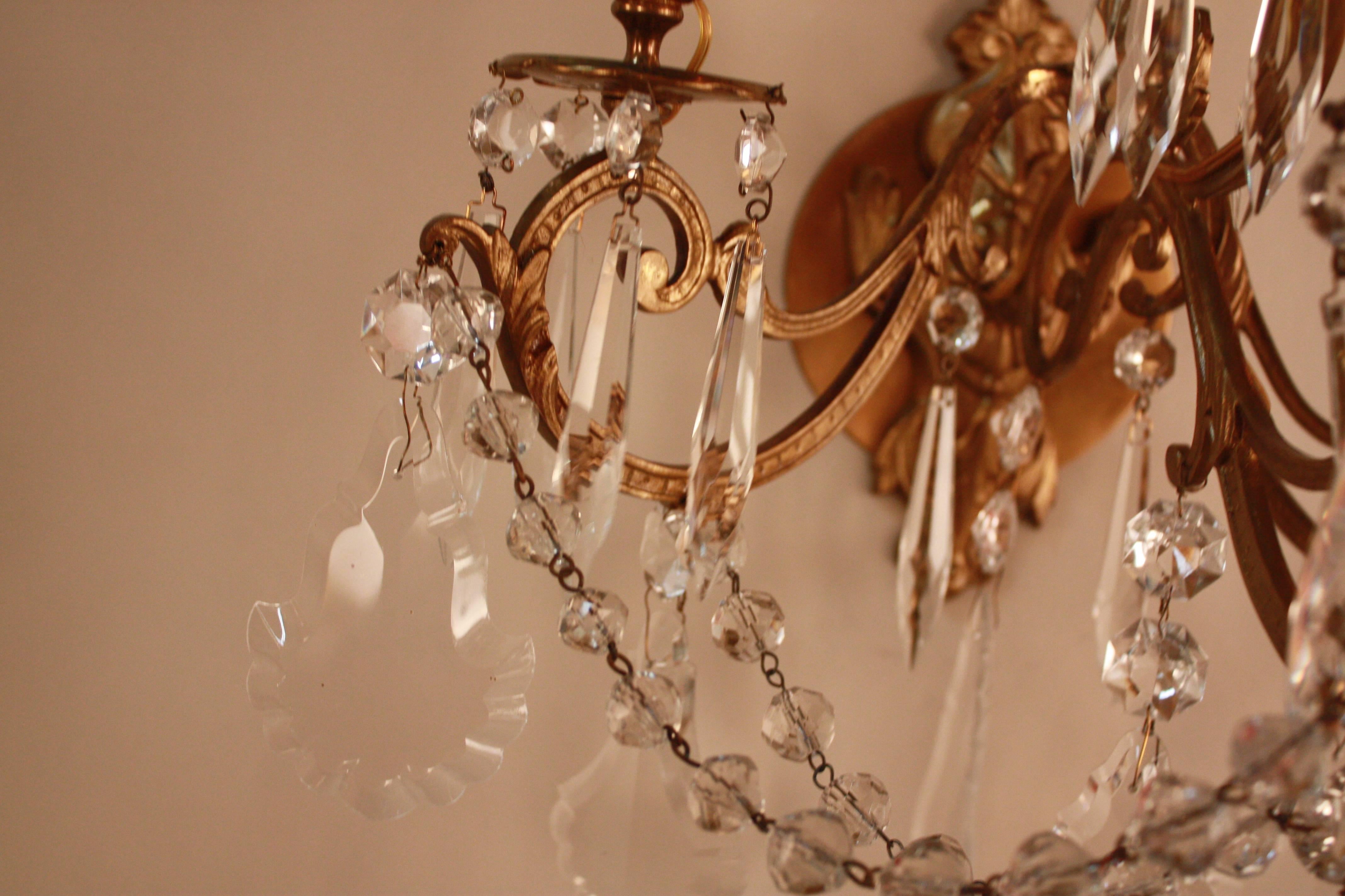 Pair of French 19th Century Crystal Wall Sconces 2