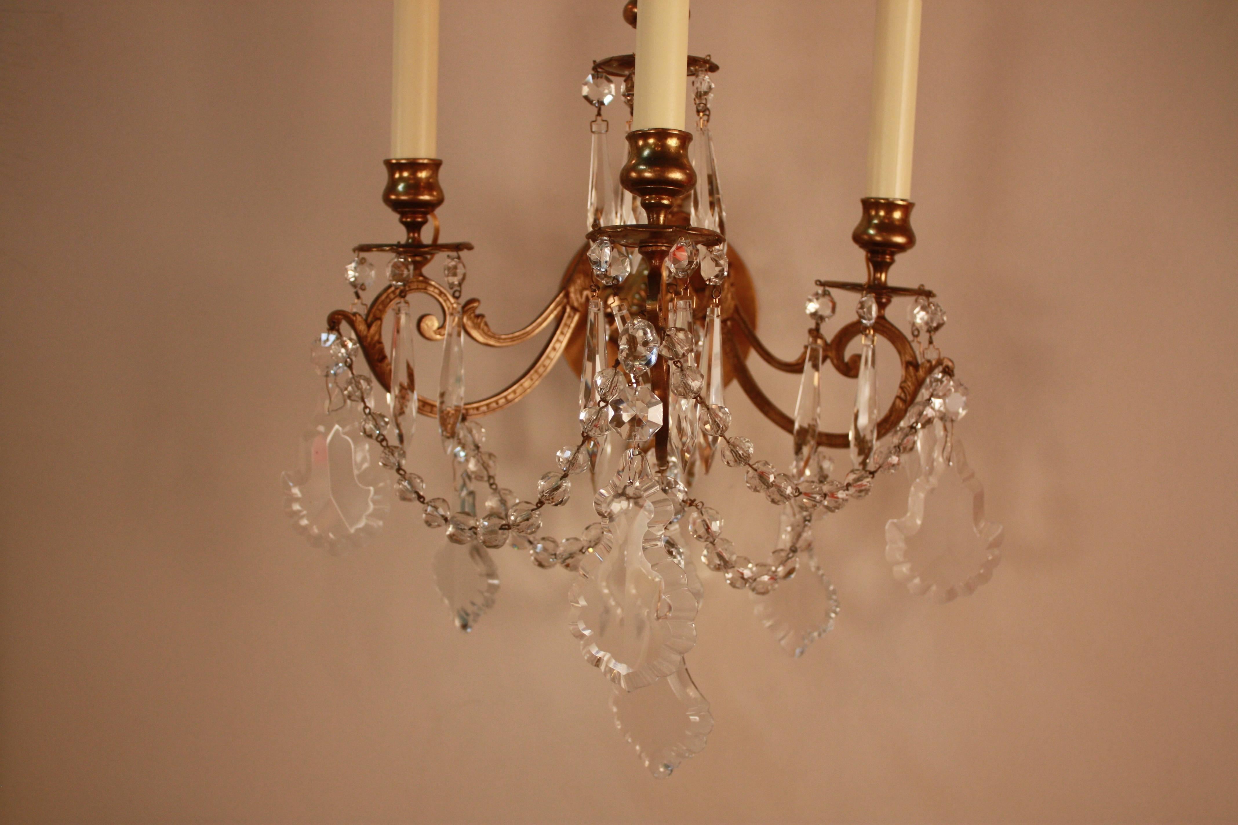 Pair of French 19th Century Crystal Wall Sconces 3