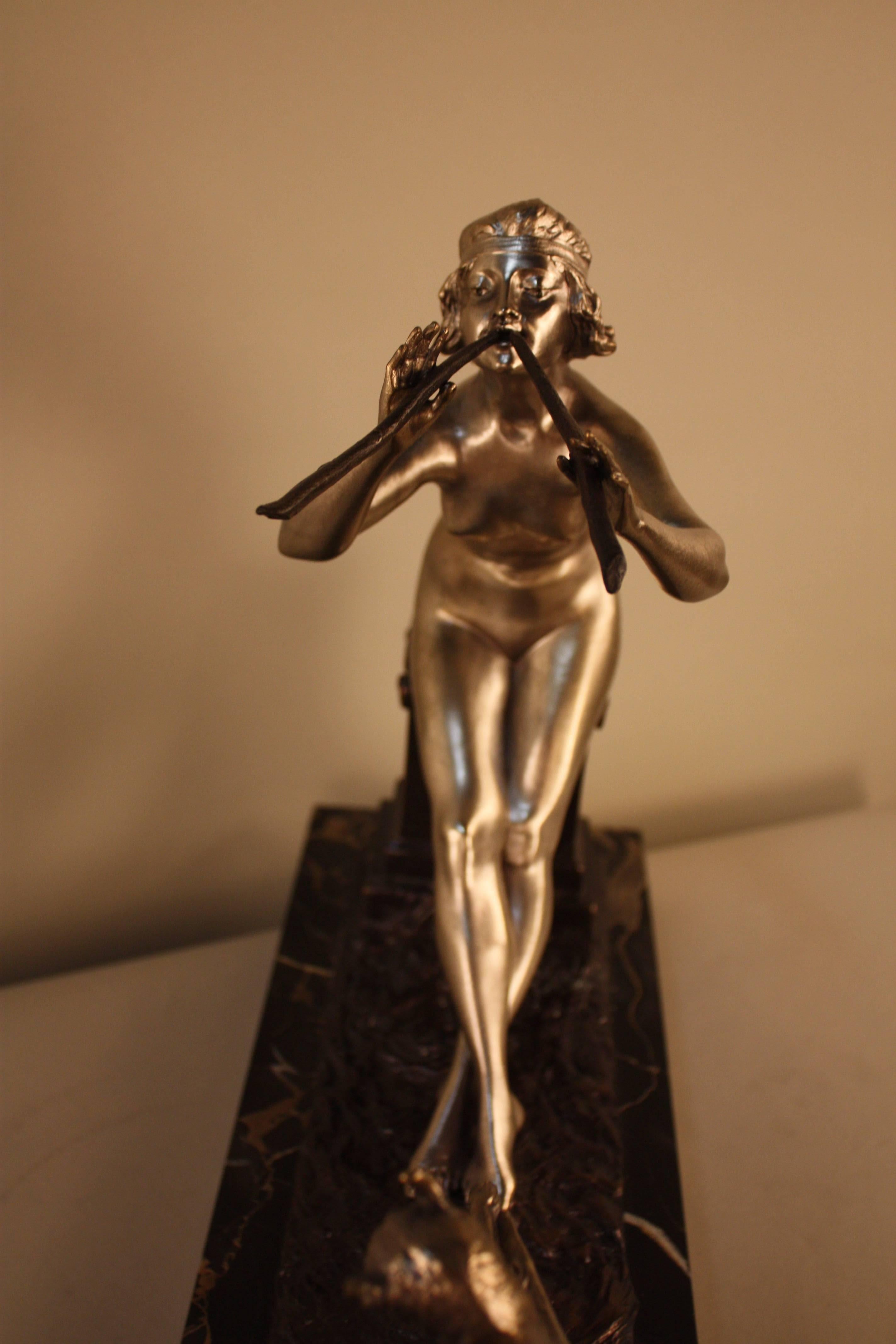 Early 20th Century Sculpture of Nude Woman and Dancing Goat by Henri Fugère For Sale
