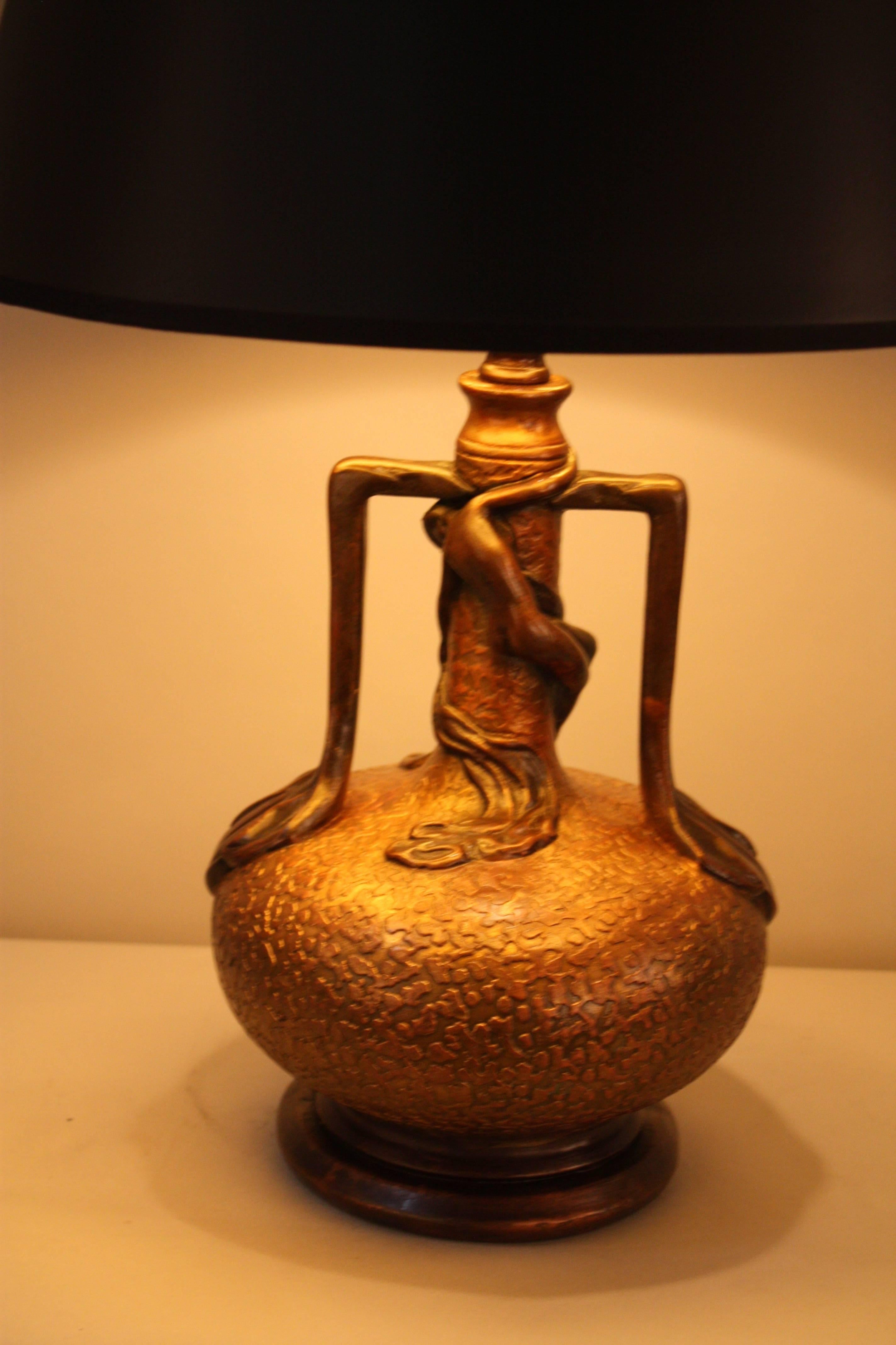 Bronzed American Art Nouveau Style Table Lamp