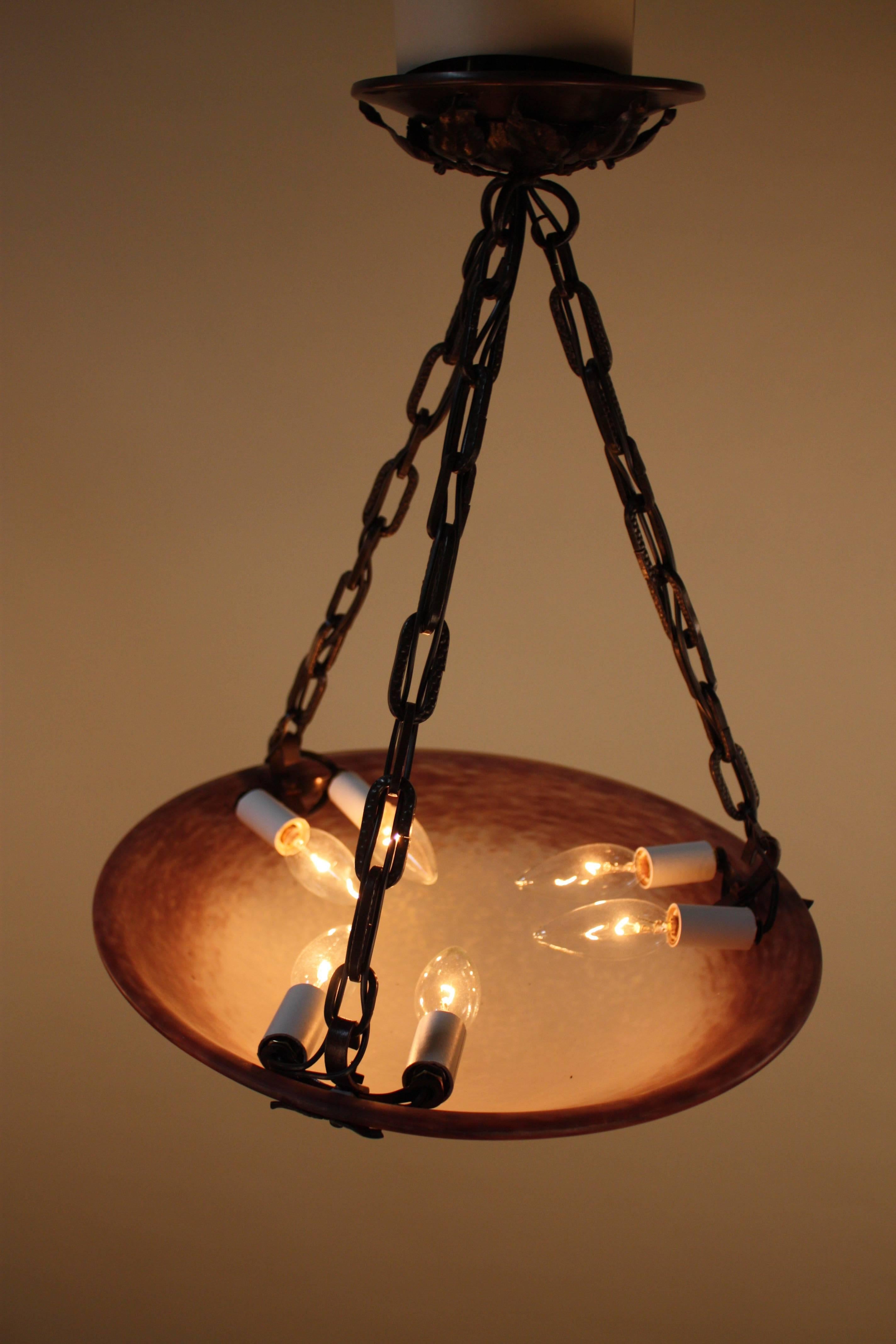 Early 20th Century Charles Schneider 1920s French Art Deco Pendant Chandelier