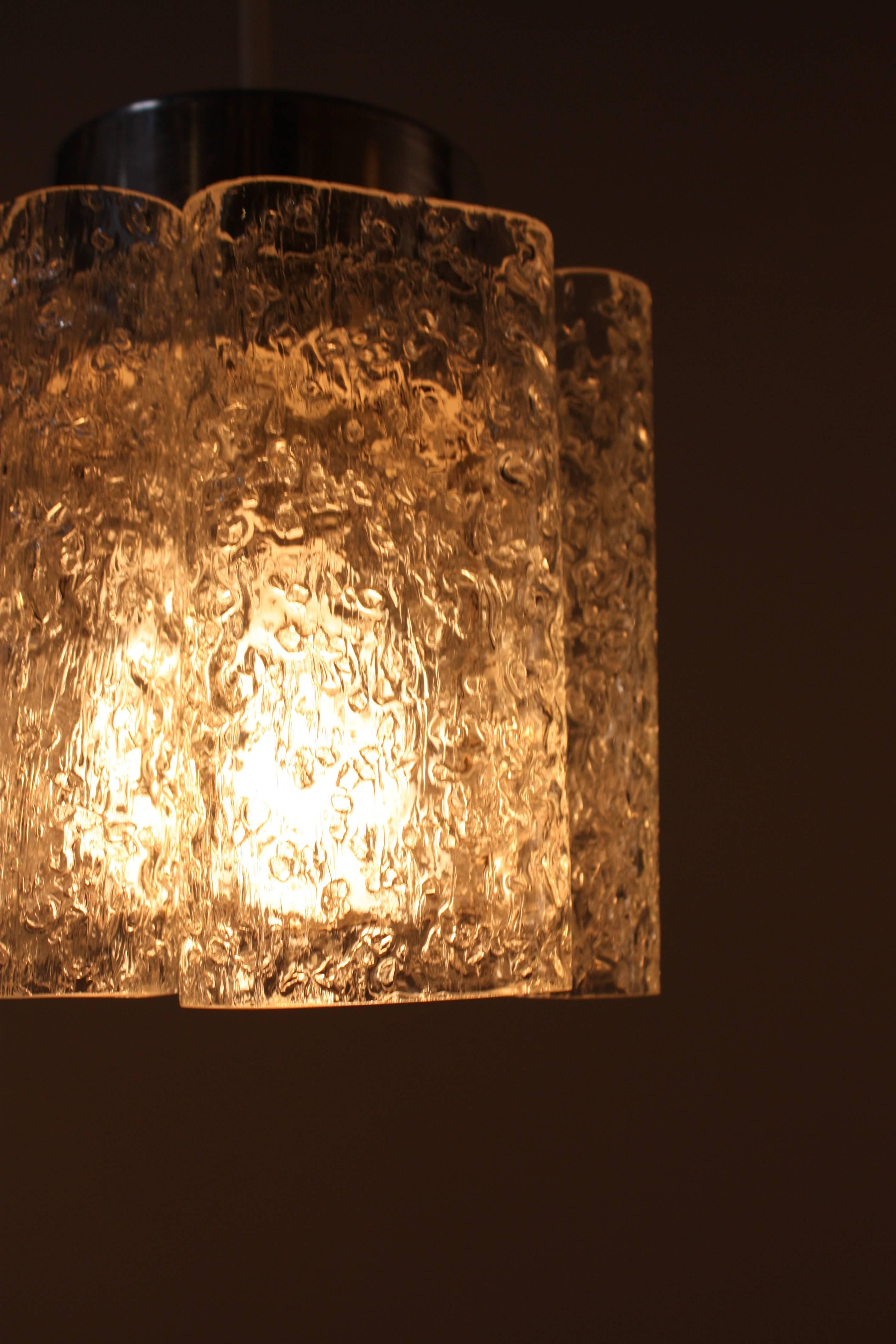 German Set of Three Textured Glass Pendant Lights by Doria