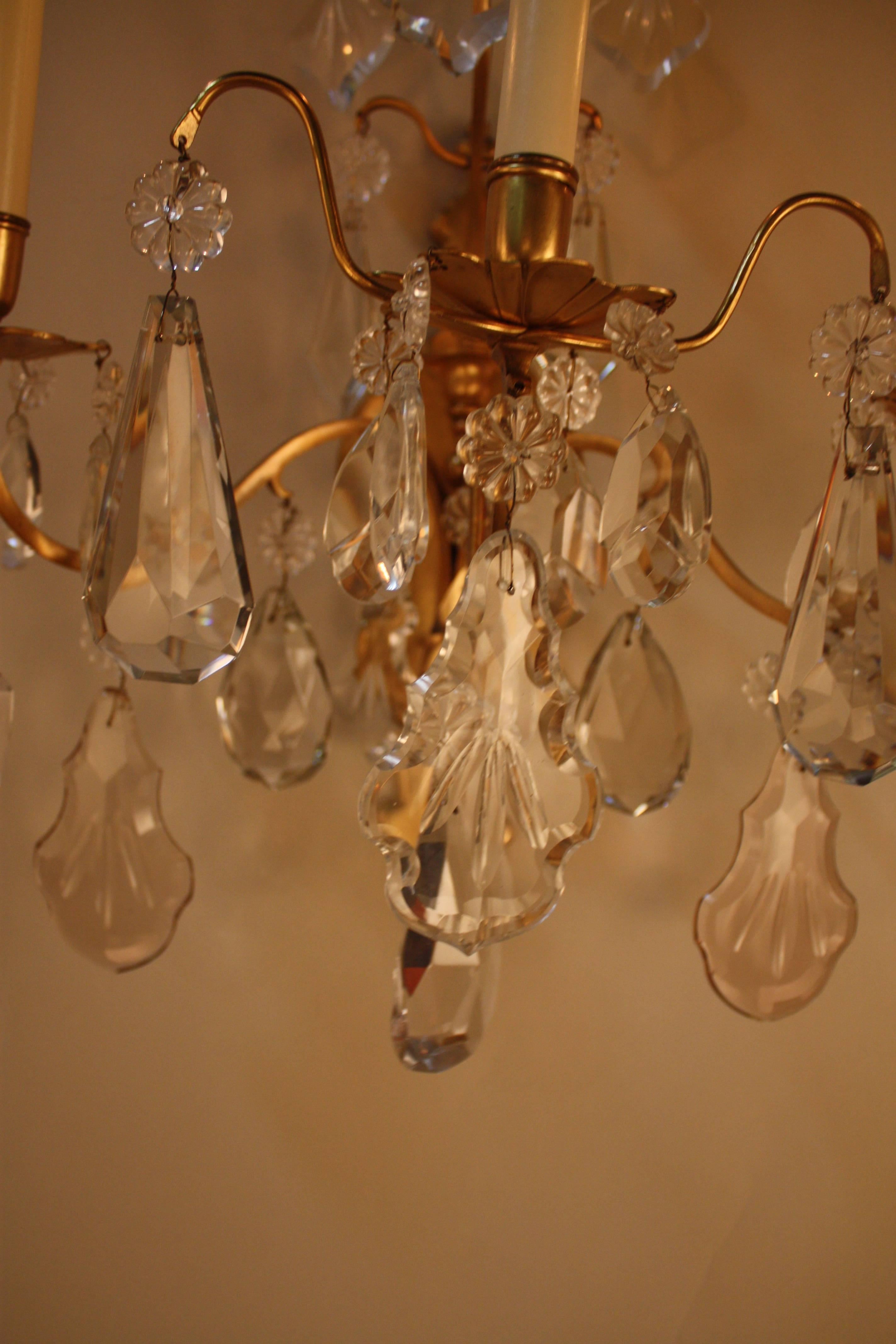 Mid-20th Century Pair of 1930s Crystal and Bronze Wall Sconces