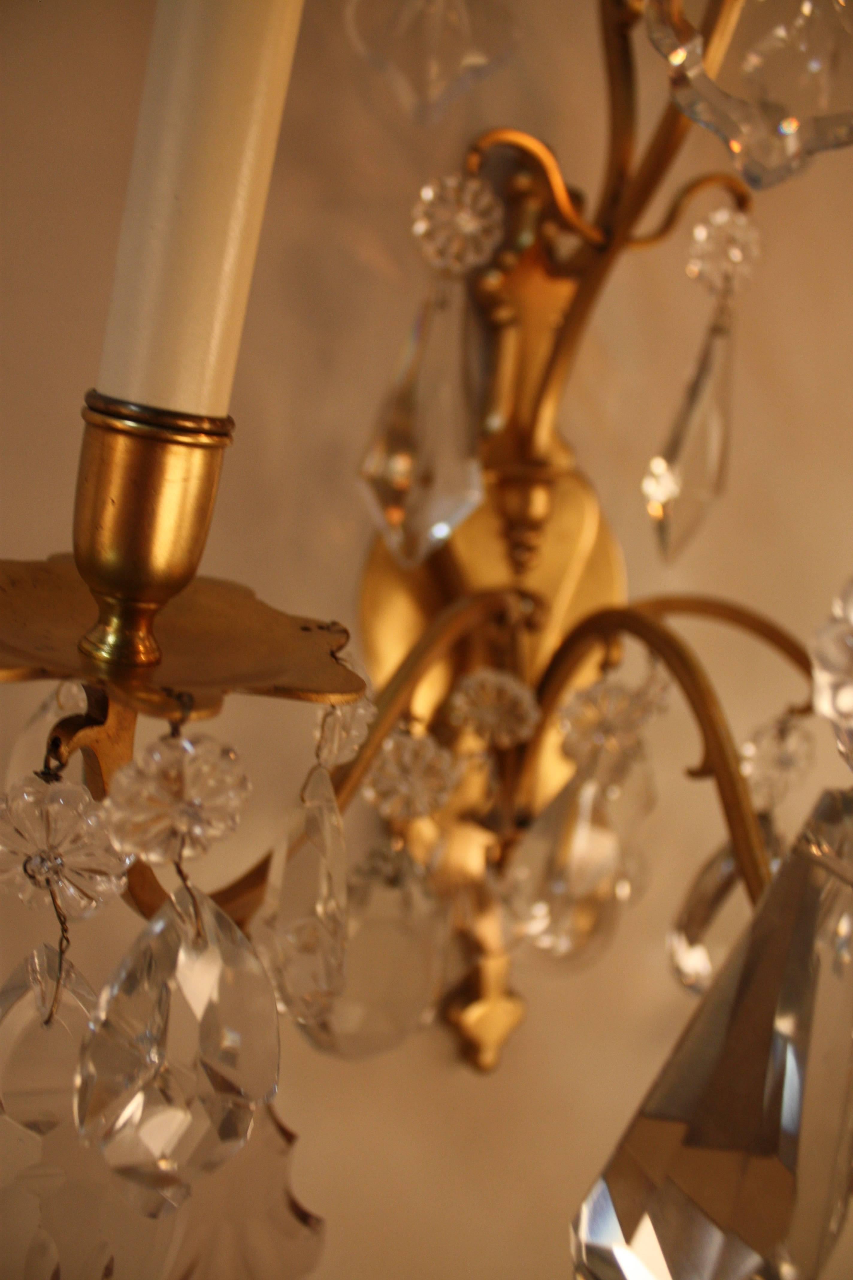 Pair of 1930s Crystal and Bronze Wall Sconces 2