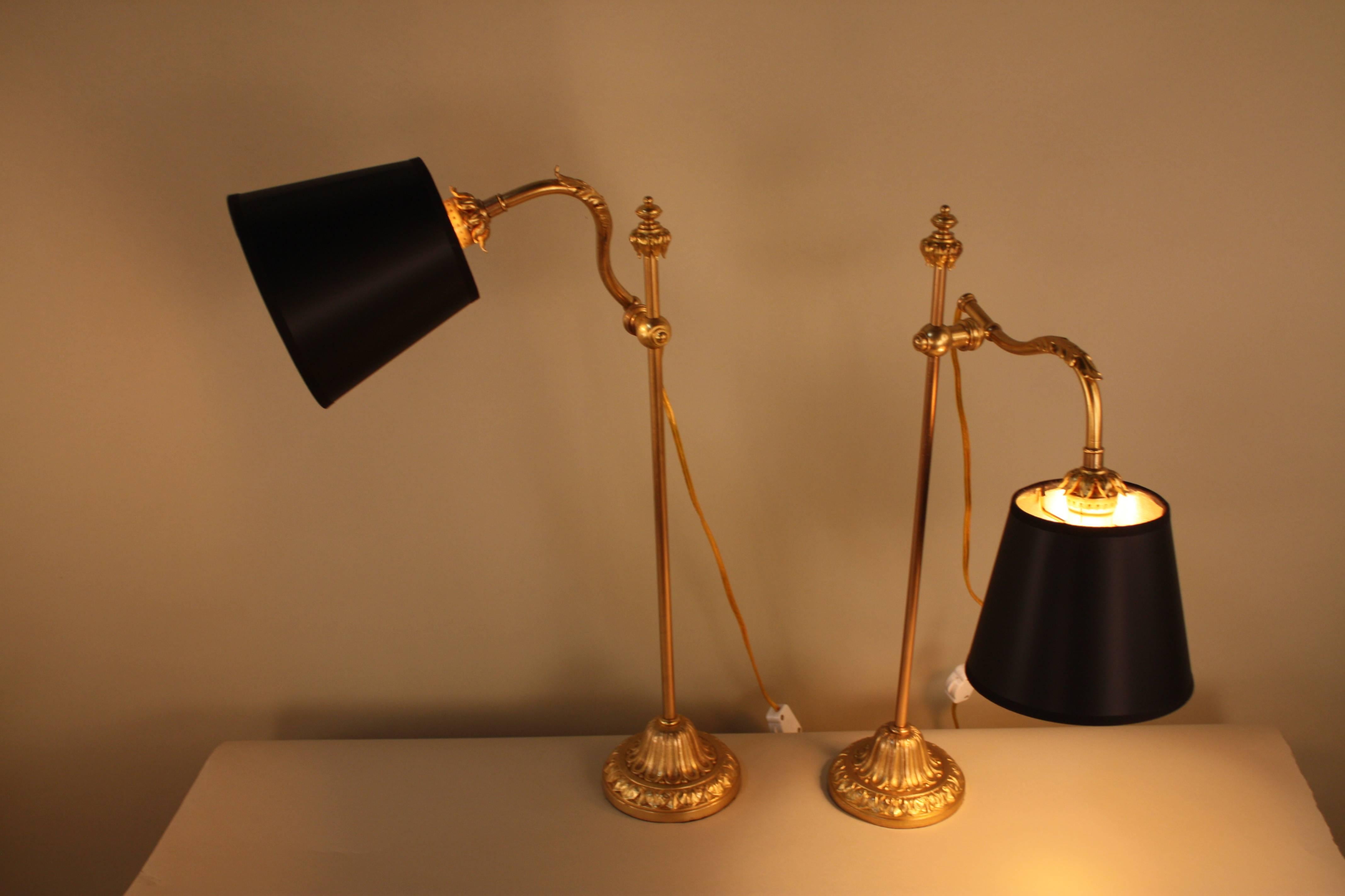 Pair of French Bronze Adjustable Table Lamp 1