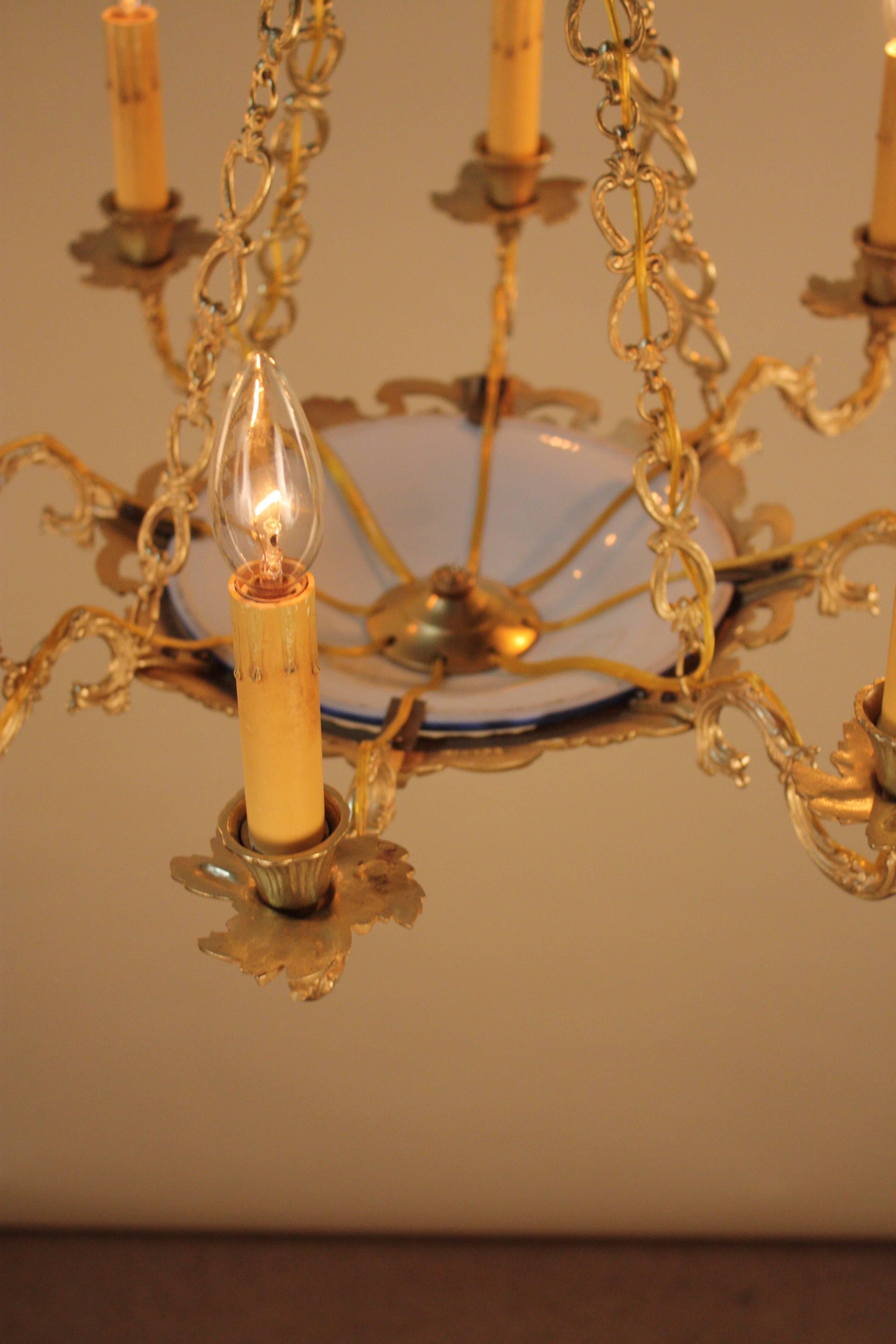 French Bronze and Porcelain Chandelier 2