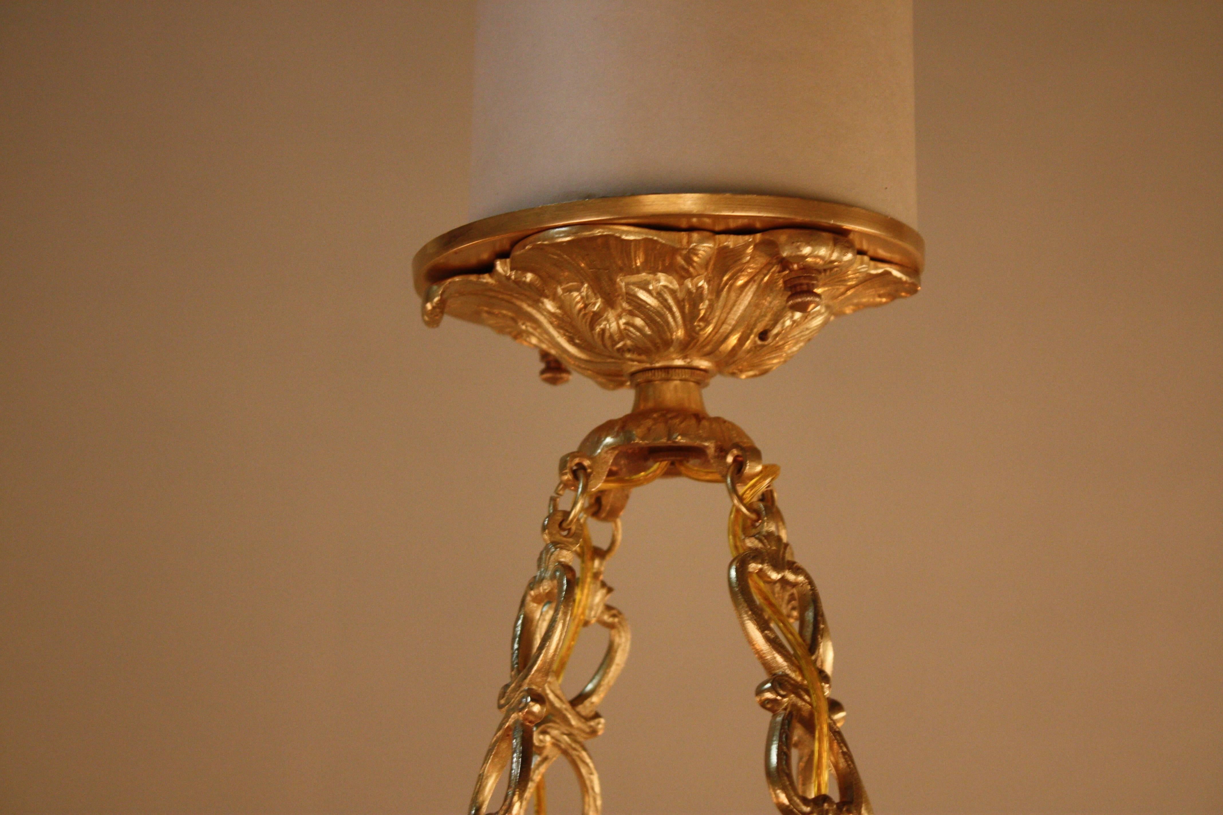 French Bronze and Porcelain Chandelier 1