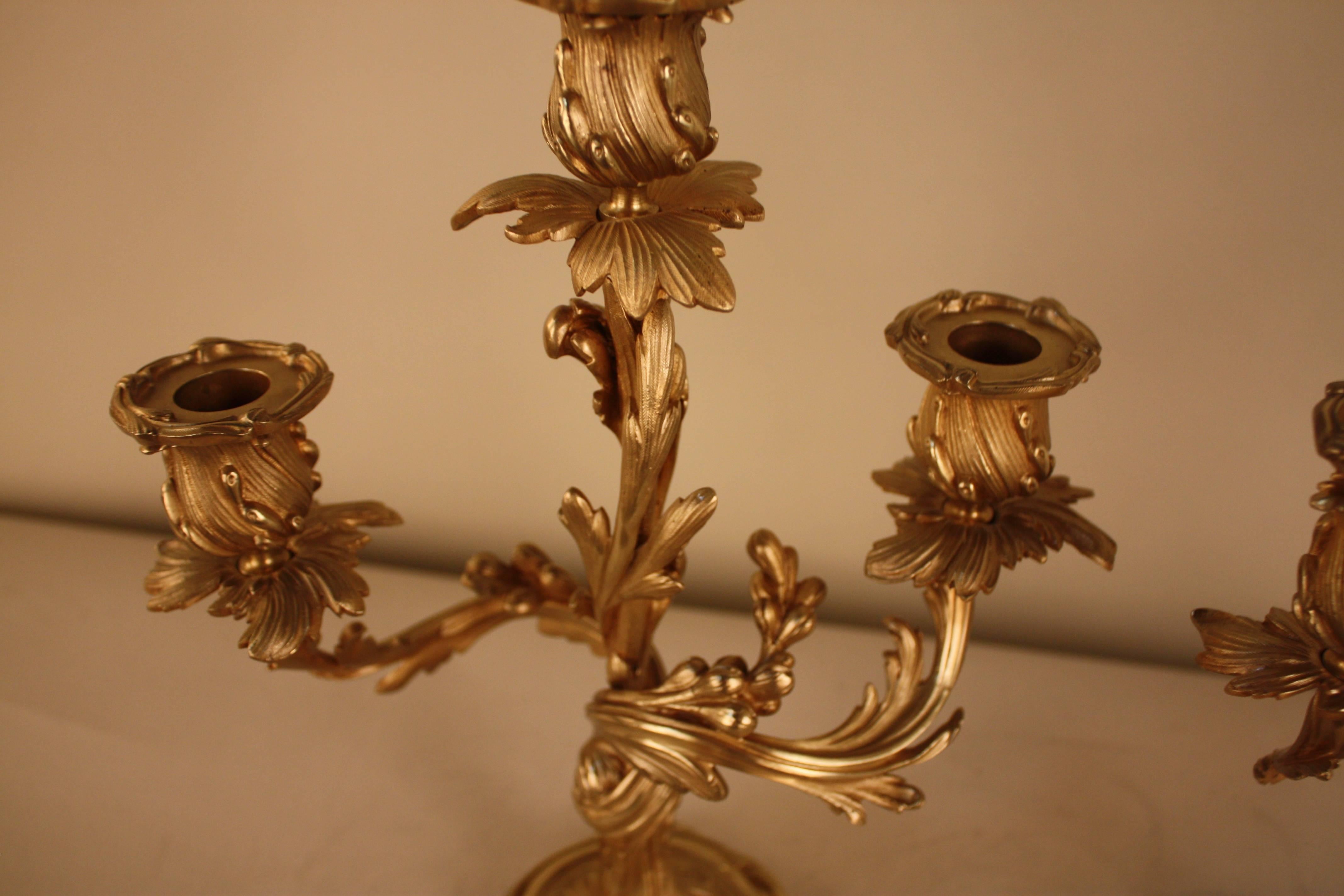 Early 20th Century Pair of Art Nouveau Bronze Candelabra