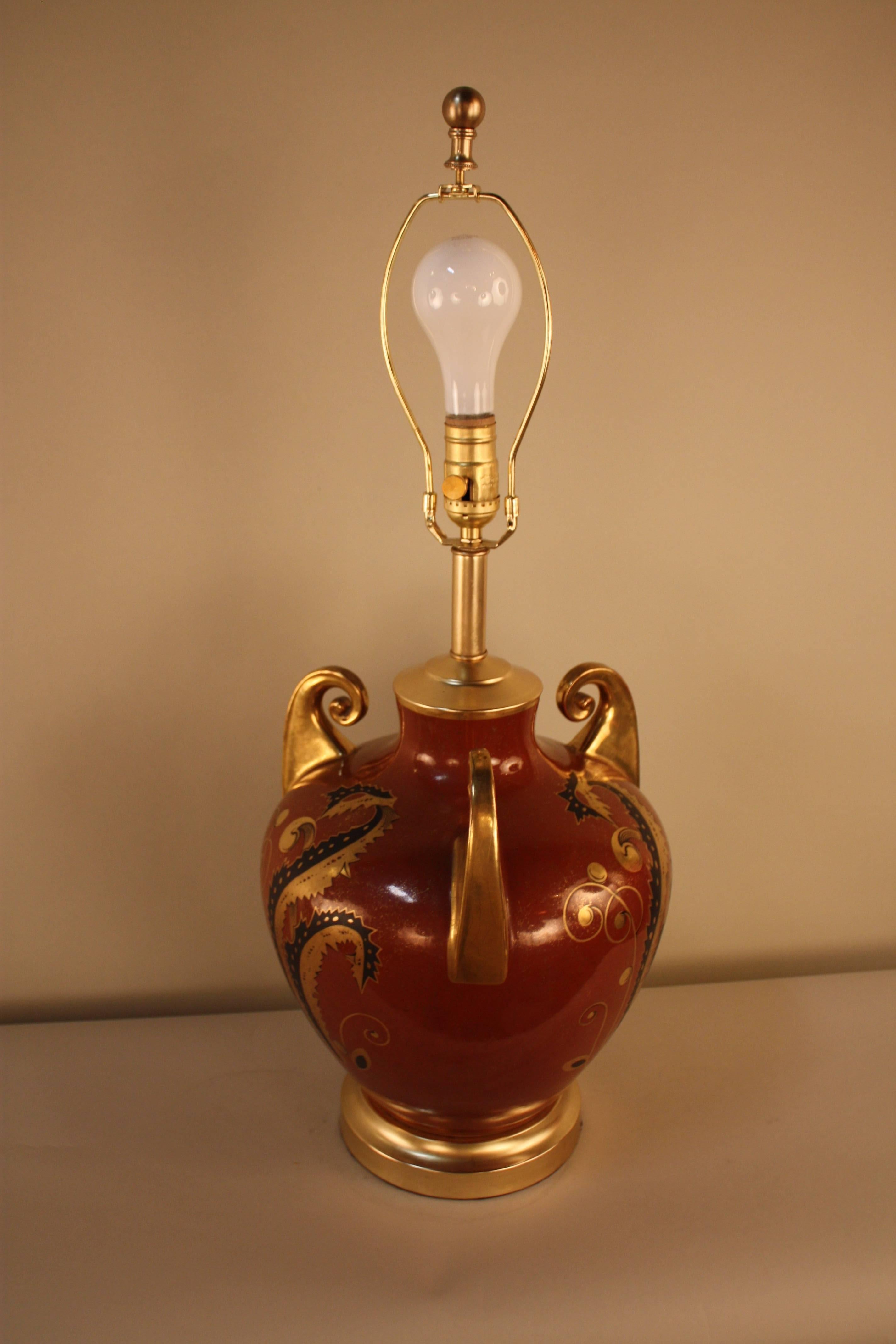 French 1930s Porcelain Table Lamp In Good Condition In Fairfax, VA