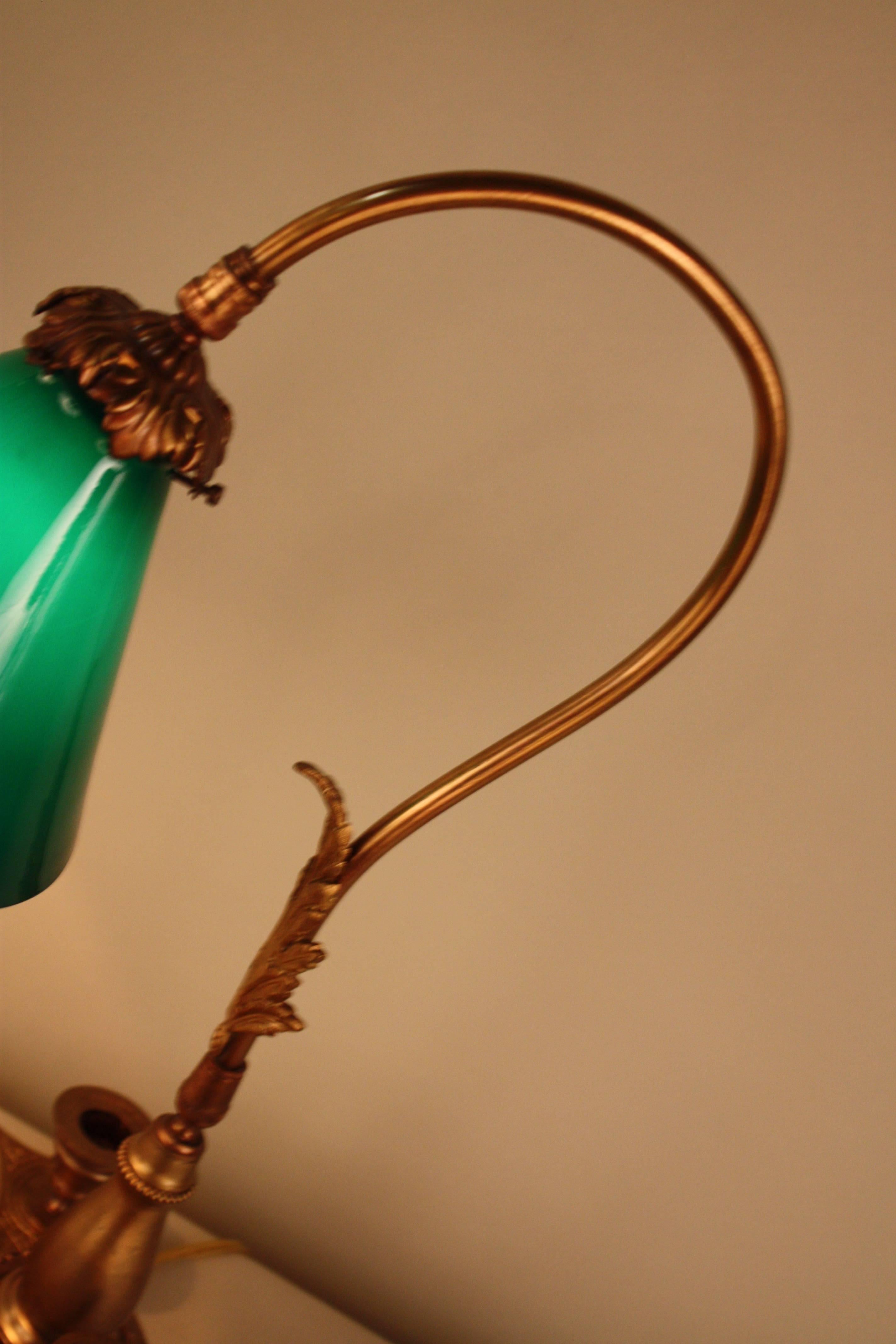 French Early 20th Century Bronze and Case Glass Desk Lamp