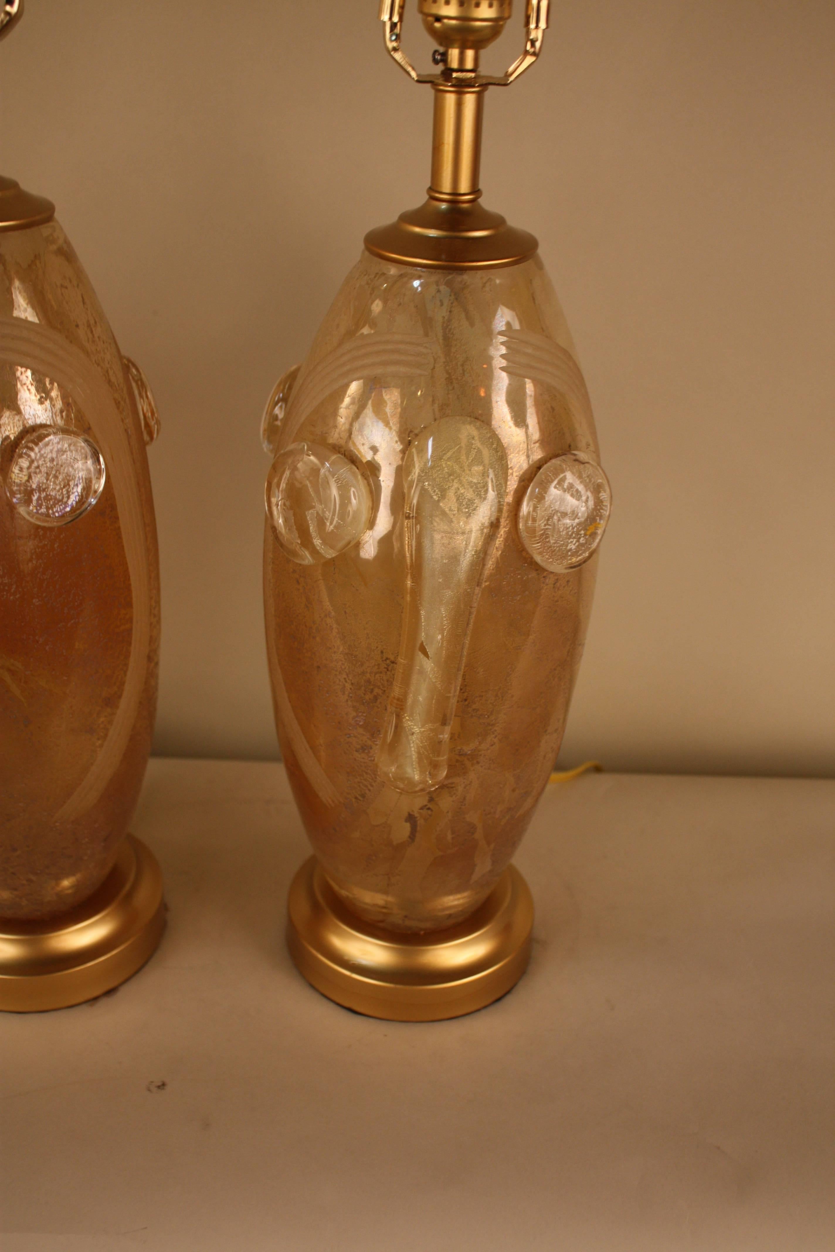 Mid-20th Century Pair of 1960s Murano Glass Table Lamps