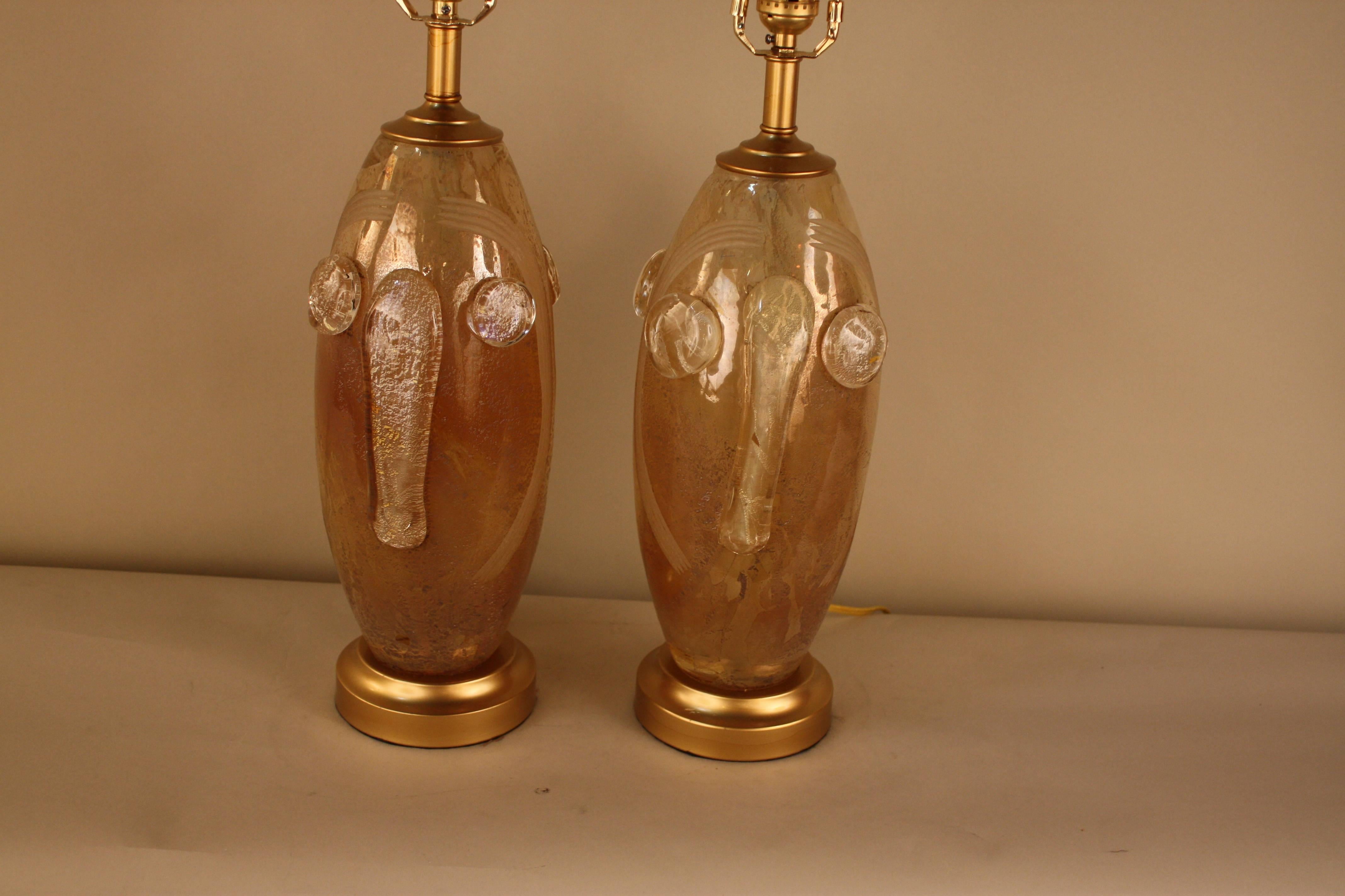 Blown Glass Pair of 1960s Murano Glass Table Lamps