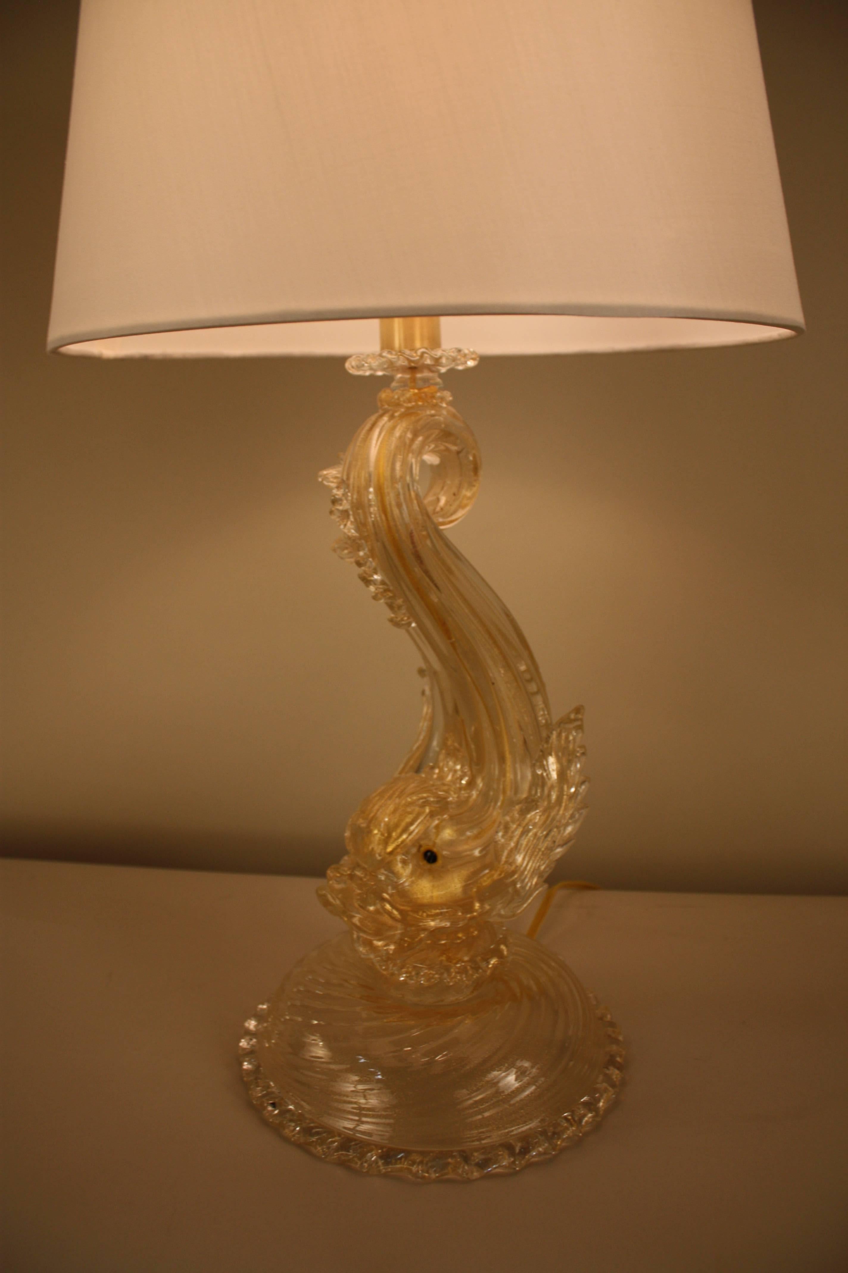 Mid-20th Century Murano Glass Dolphine Table Lamp
