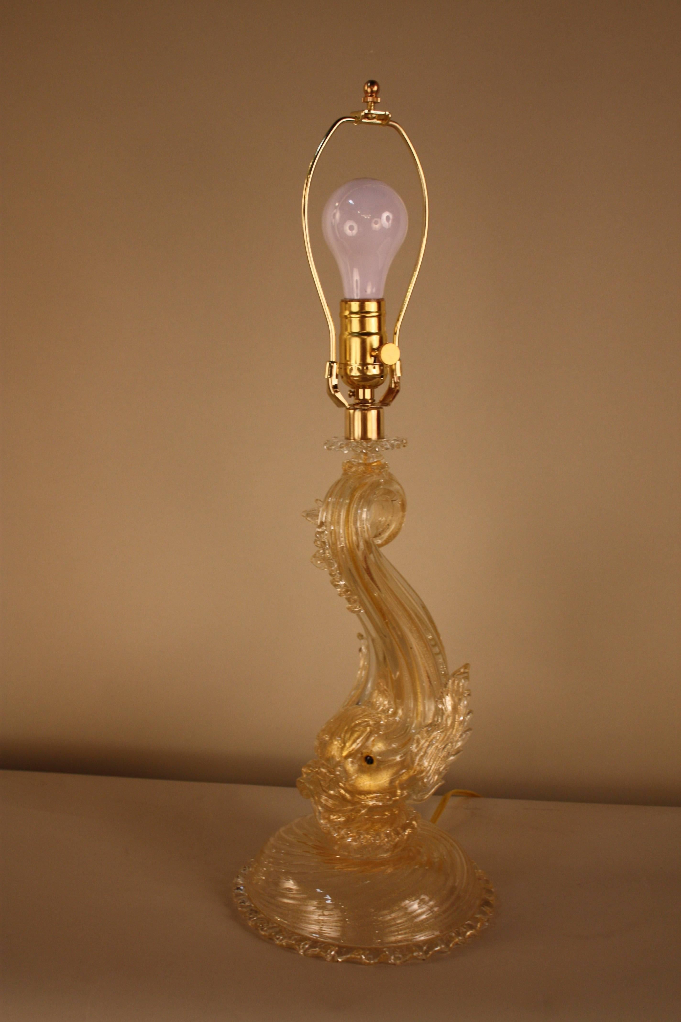 Italian Murano Glass Dolphine Table Lamp