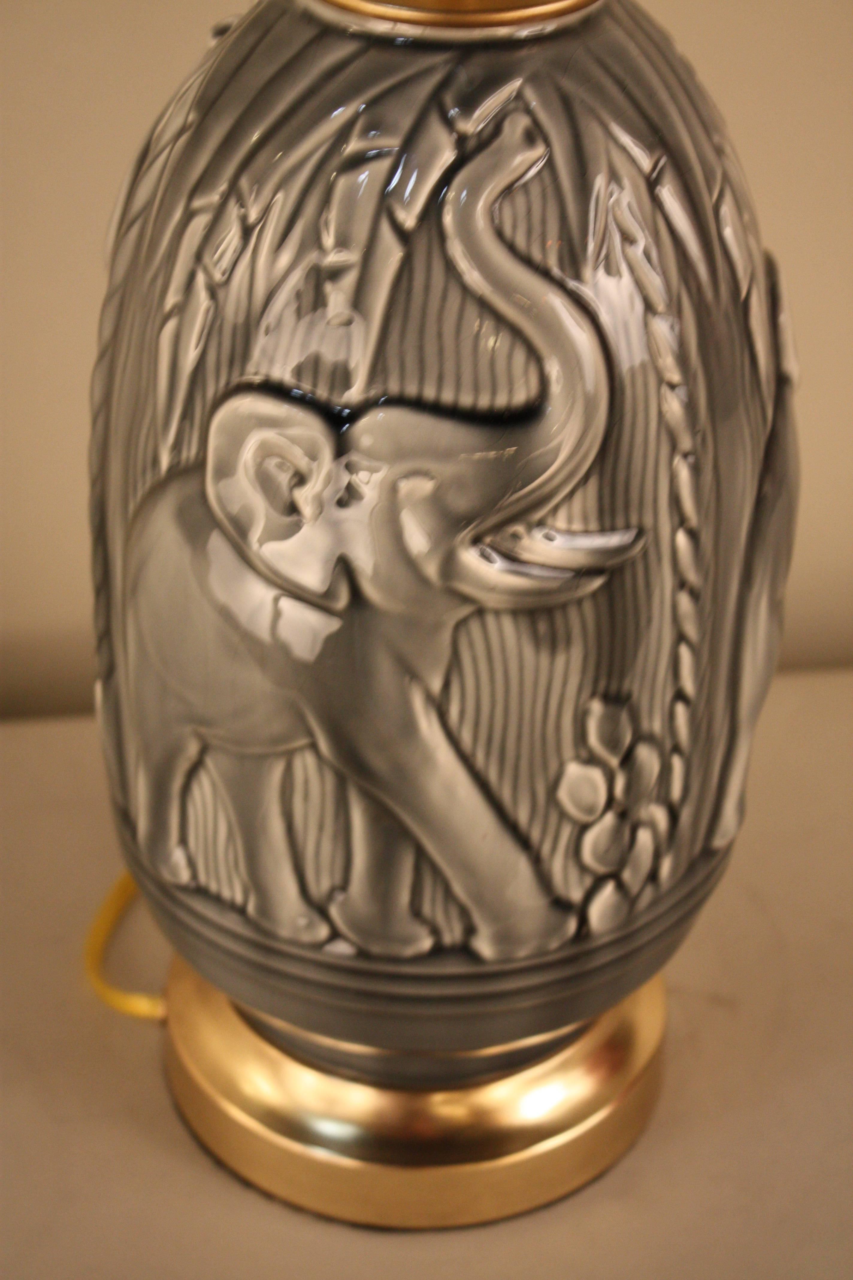 Bronze Elegant Pottery Table Lamp with Elephant Motif