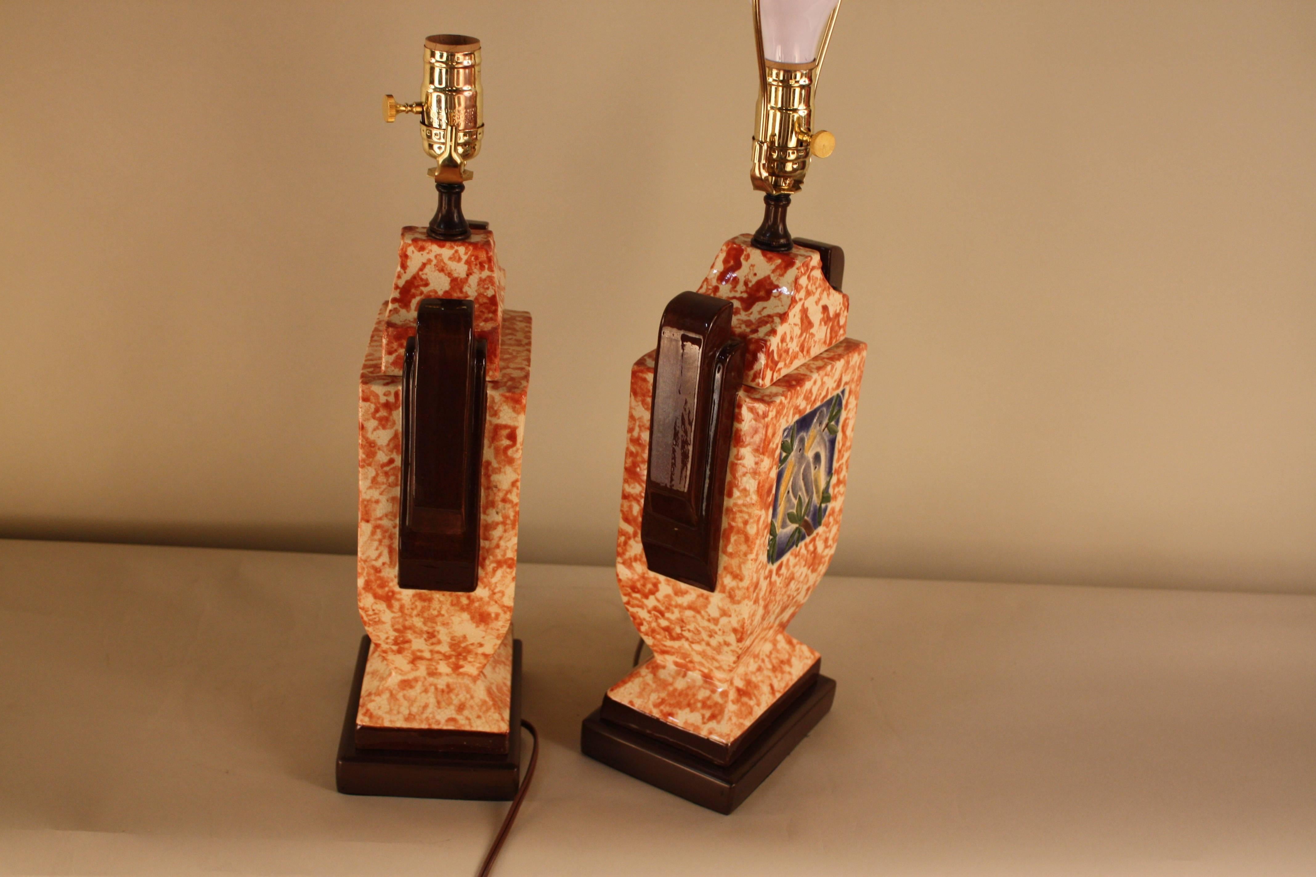 Pair of English Art Deco Pottery Lamps 3