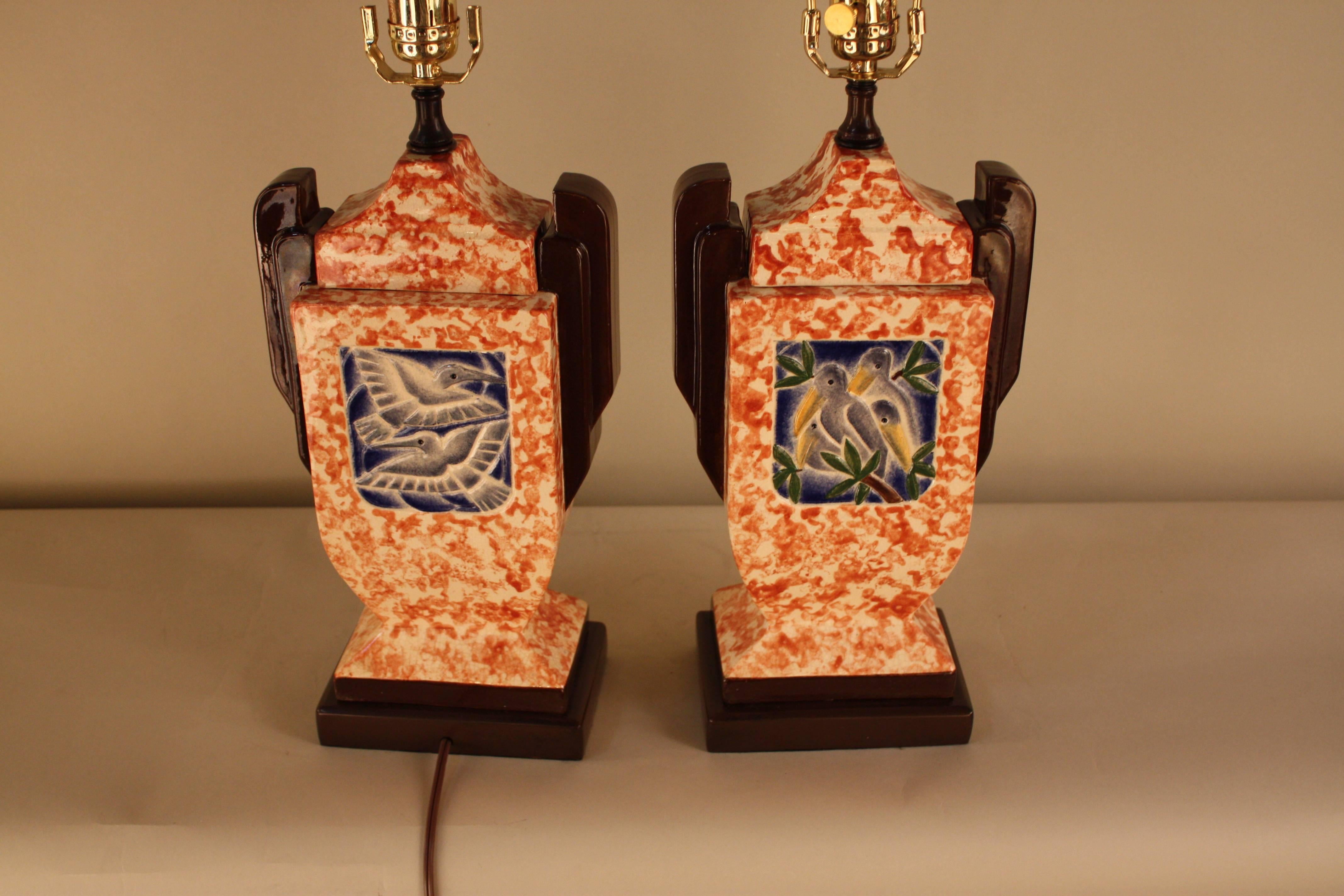 Pair of English Art Deco Pottery Lamps 2