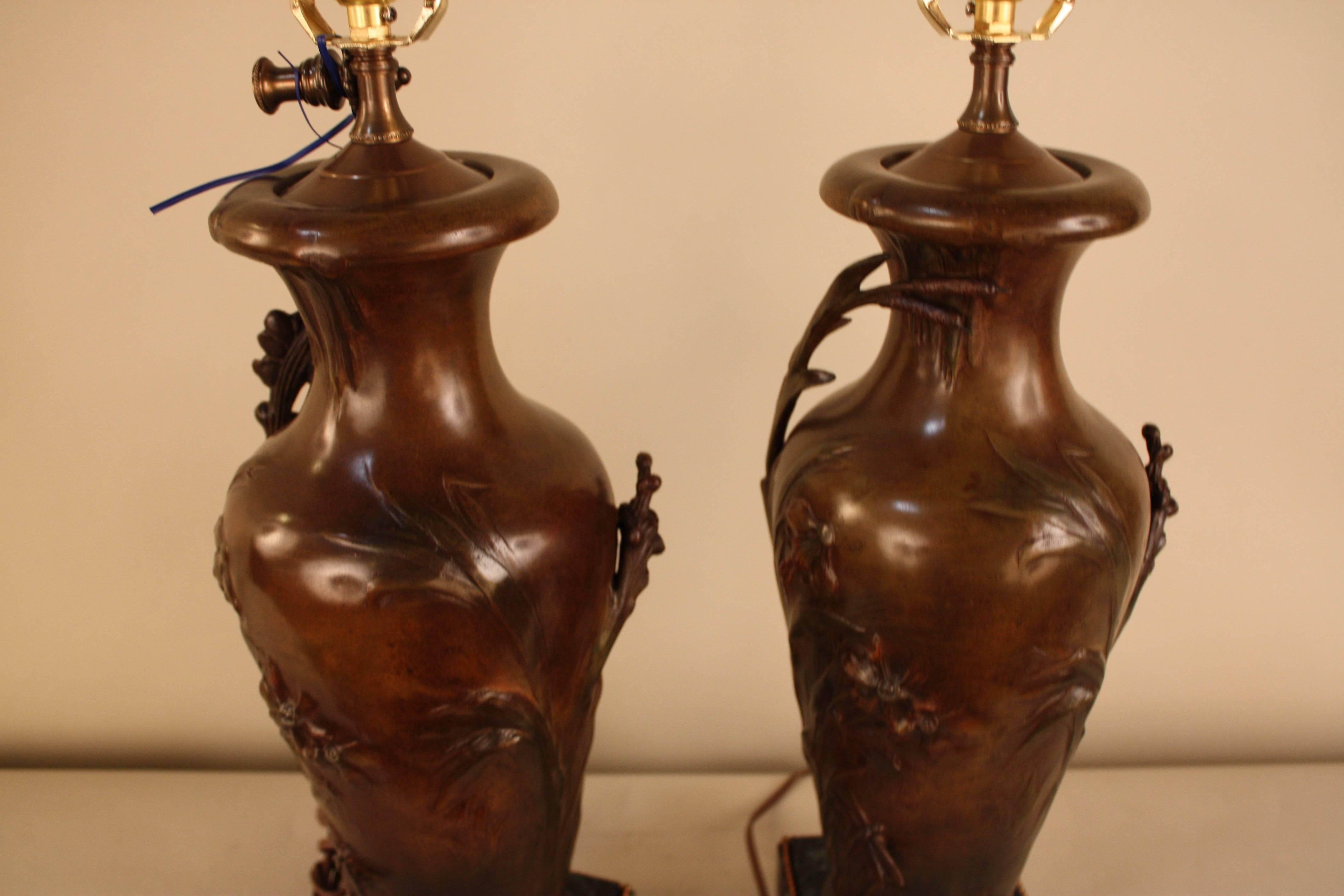 Pair of Art Nouveau Urn Table Lamps by Auguste Moreau 4