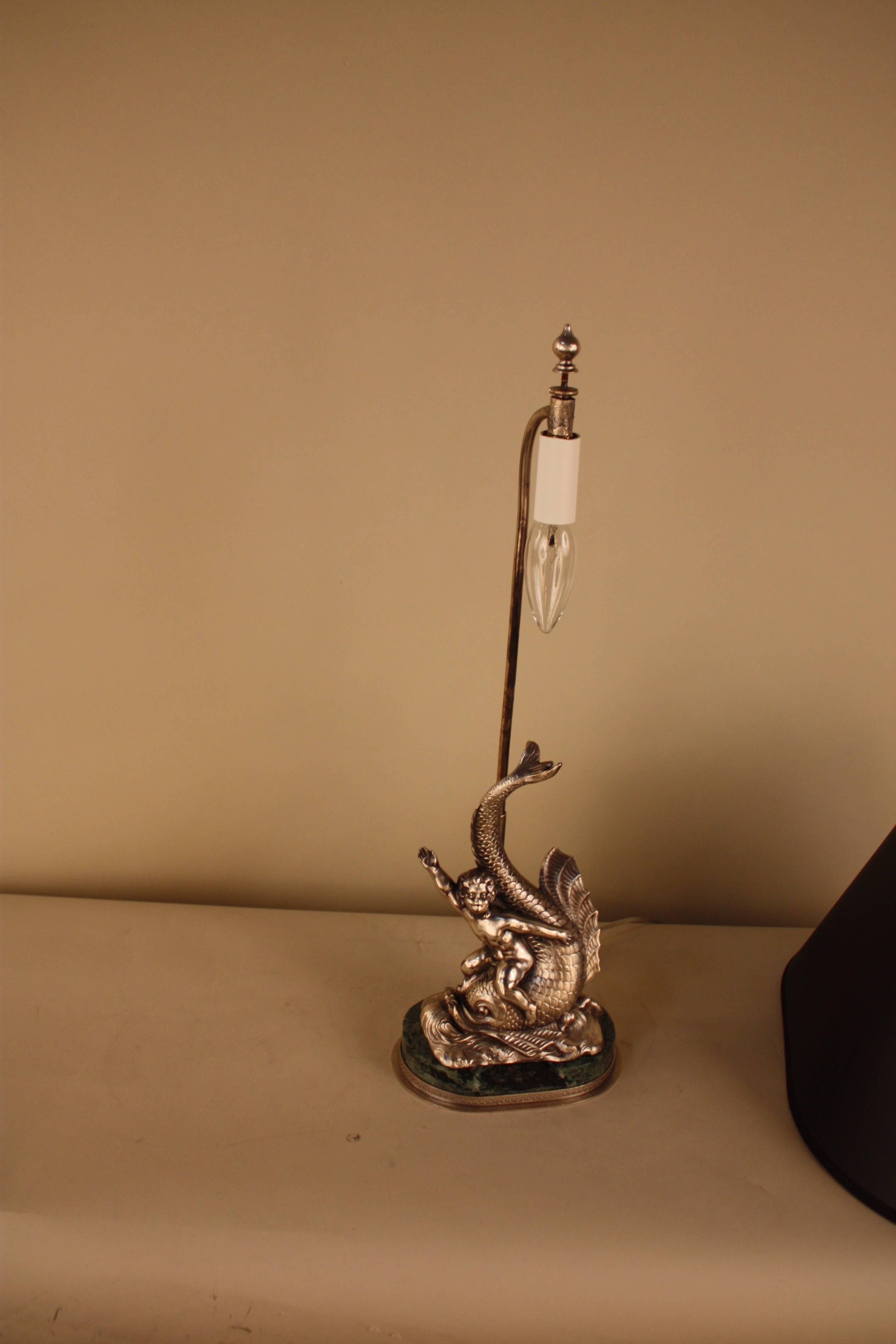 Silver Statue Table Lamp, Boy on a Swimming Dolphin 1