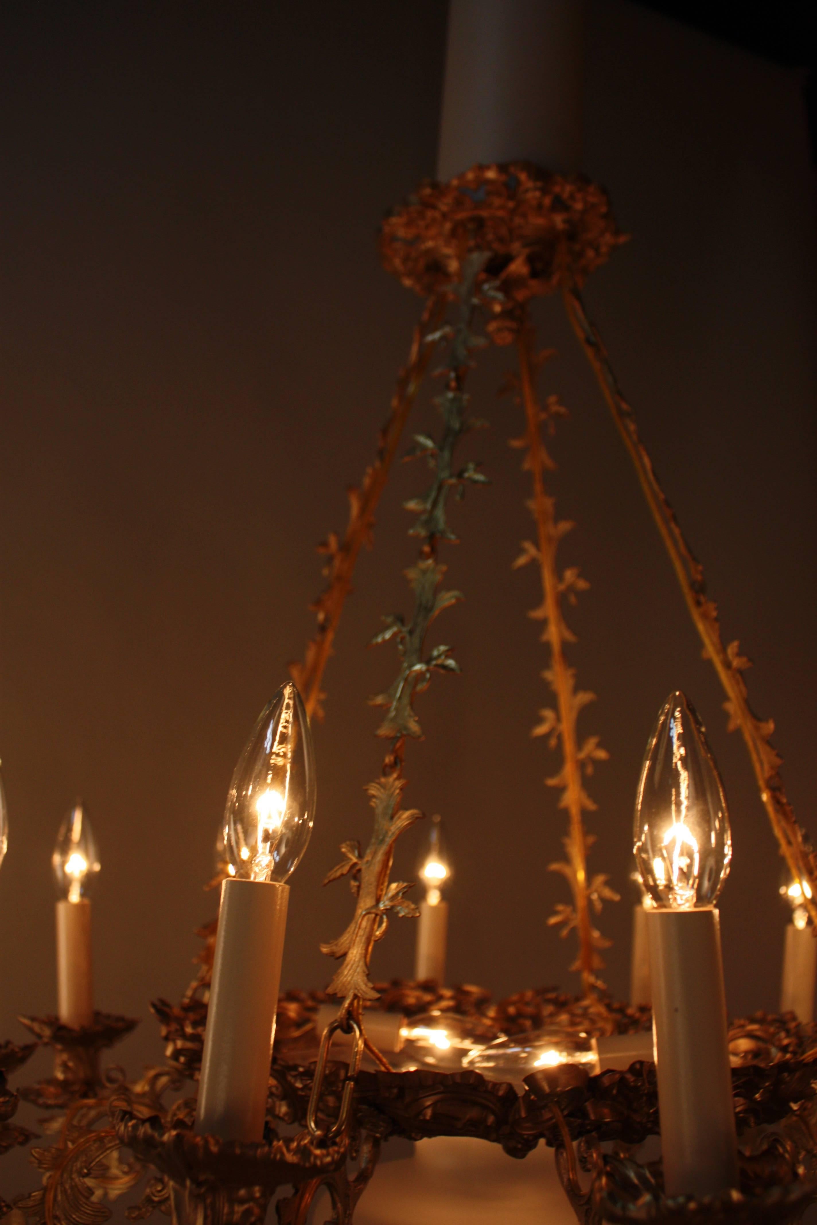 French 19th Century Electrified Bronze Candelabra Chandelier 2