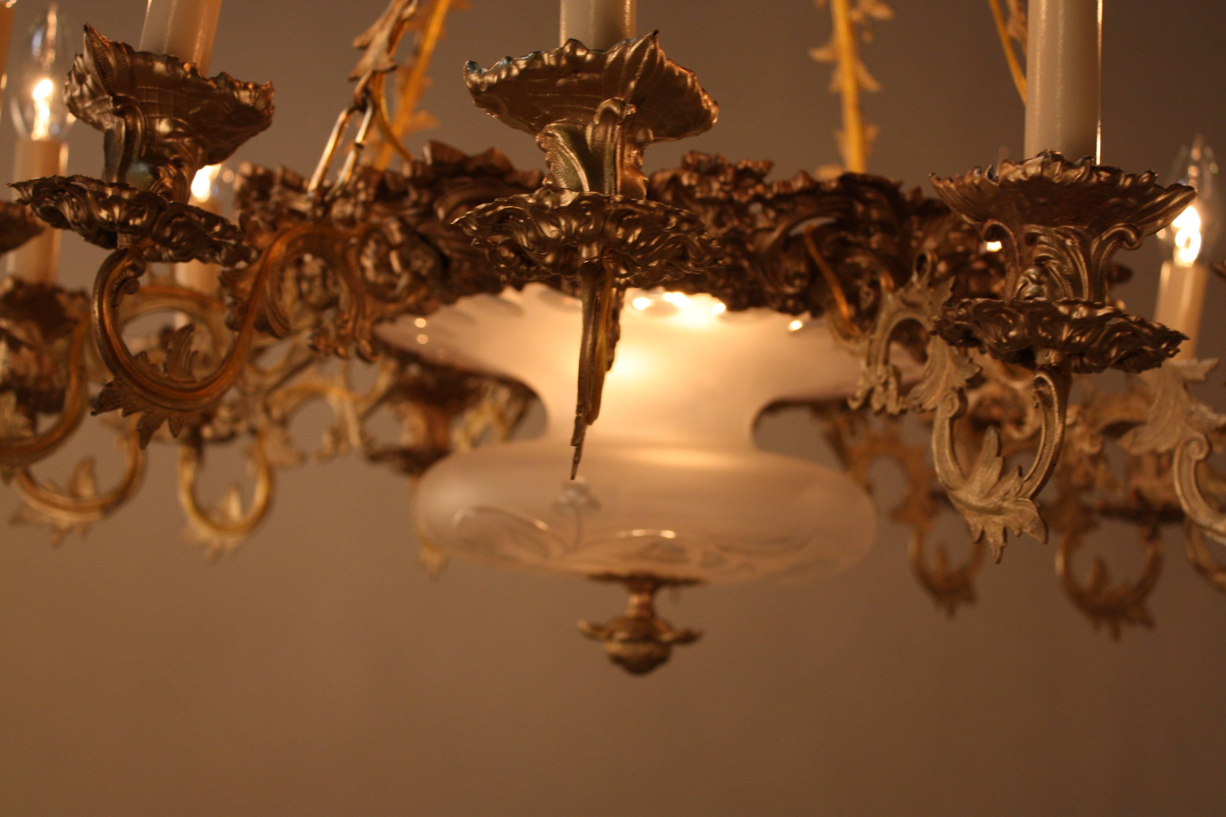 French 19th Century Electrified Bronze Candelabra Chandelier 7