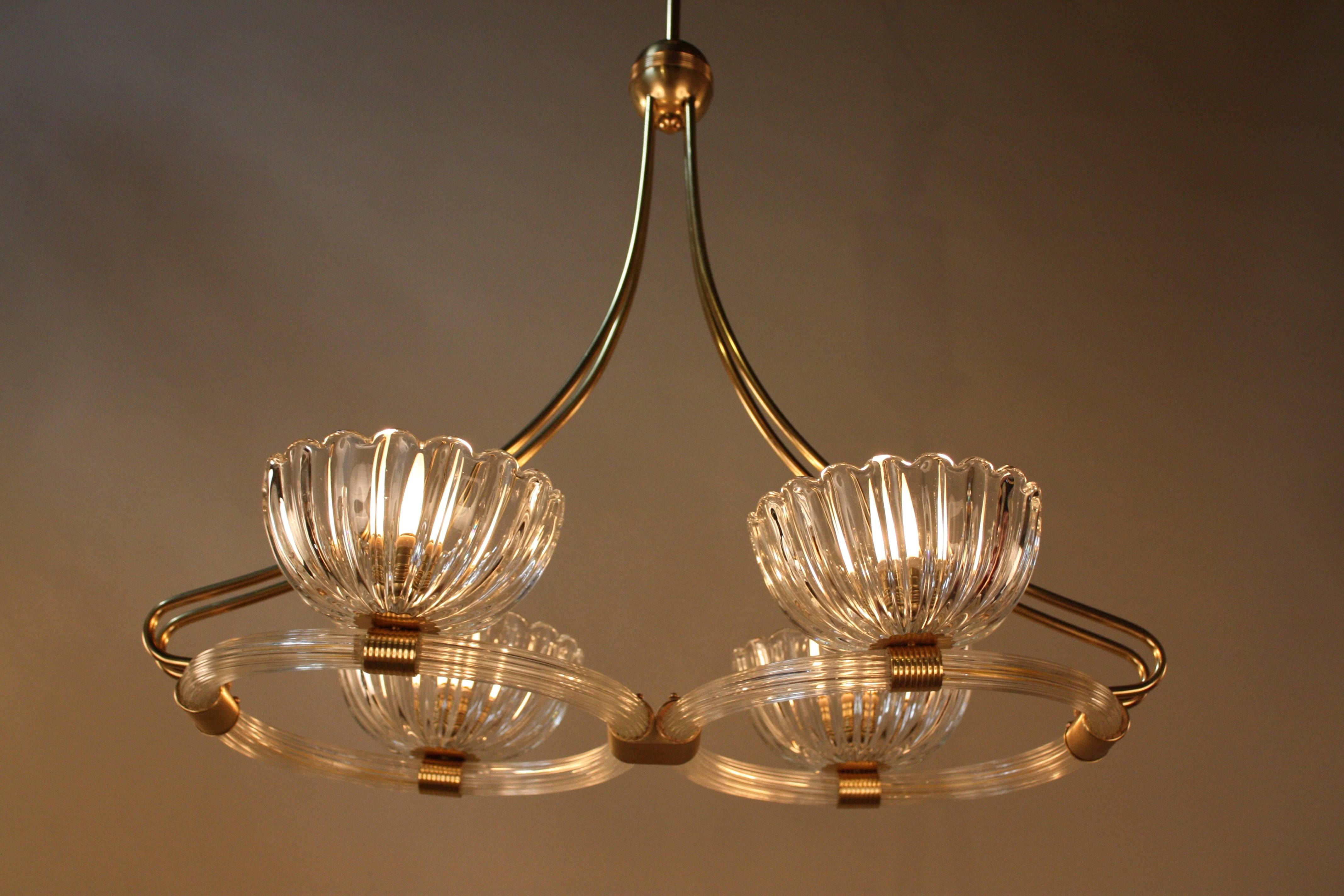 Mid-Century Modern Italian Glass and Bronze Chandelier by Barovier e Toso