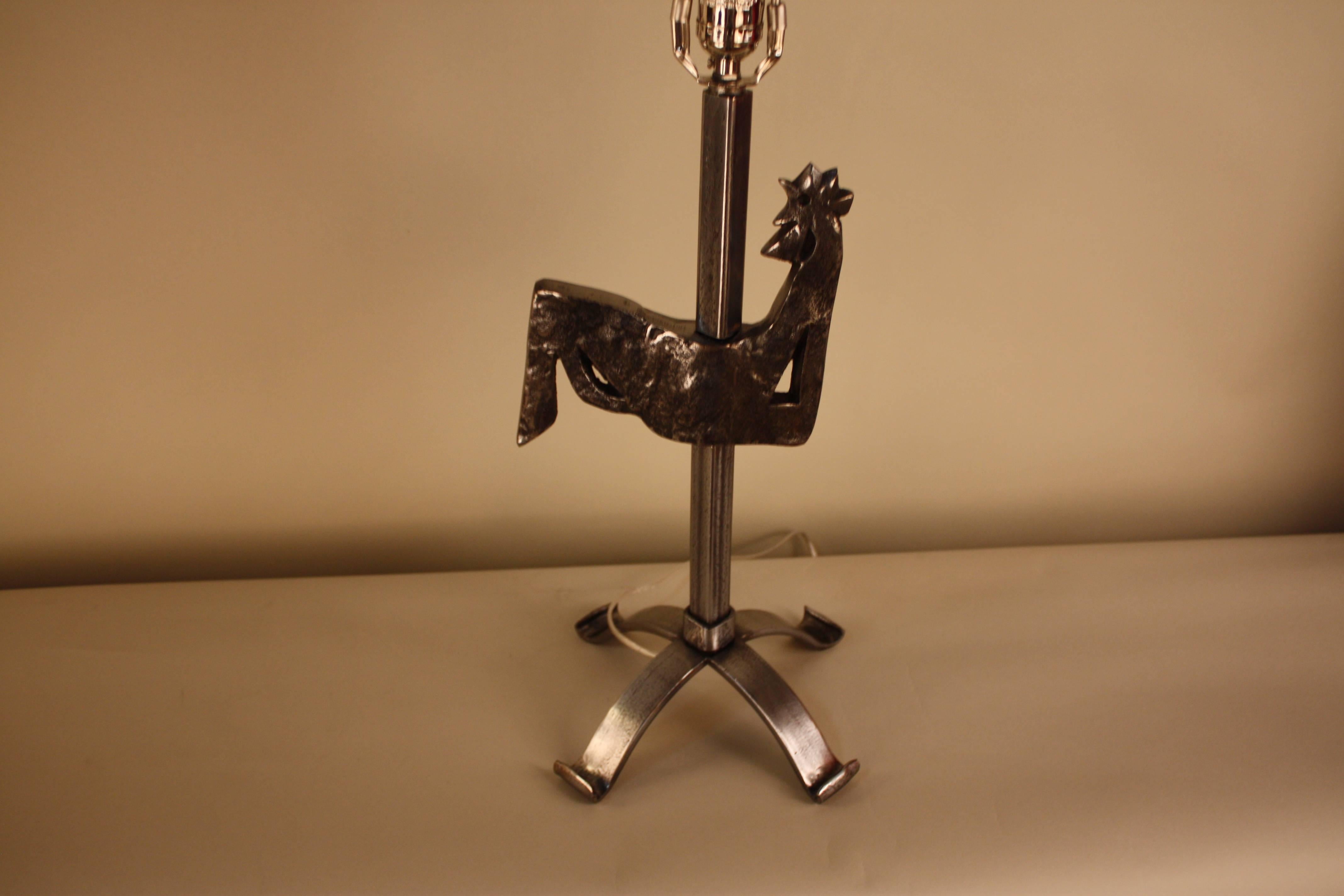 Mid-20th Century French Cubic Sculpture of Rooster Table Lamp