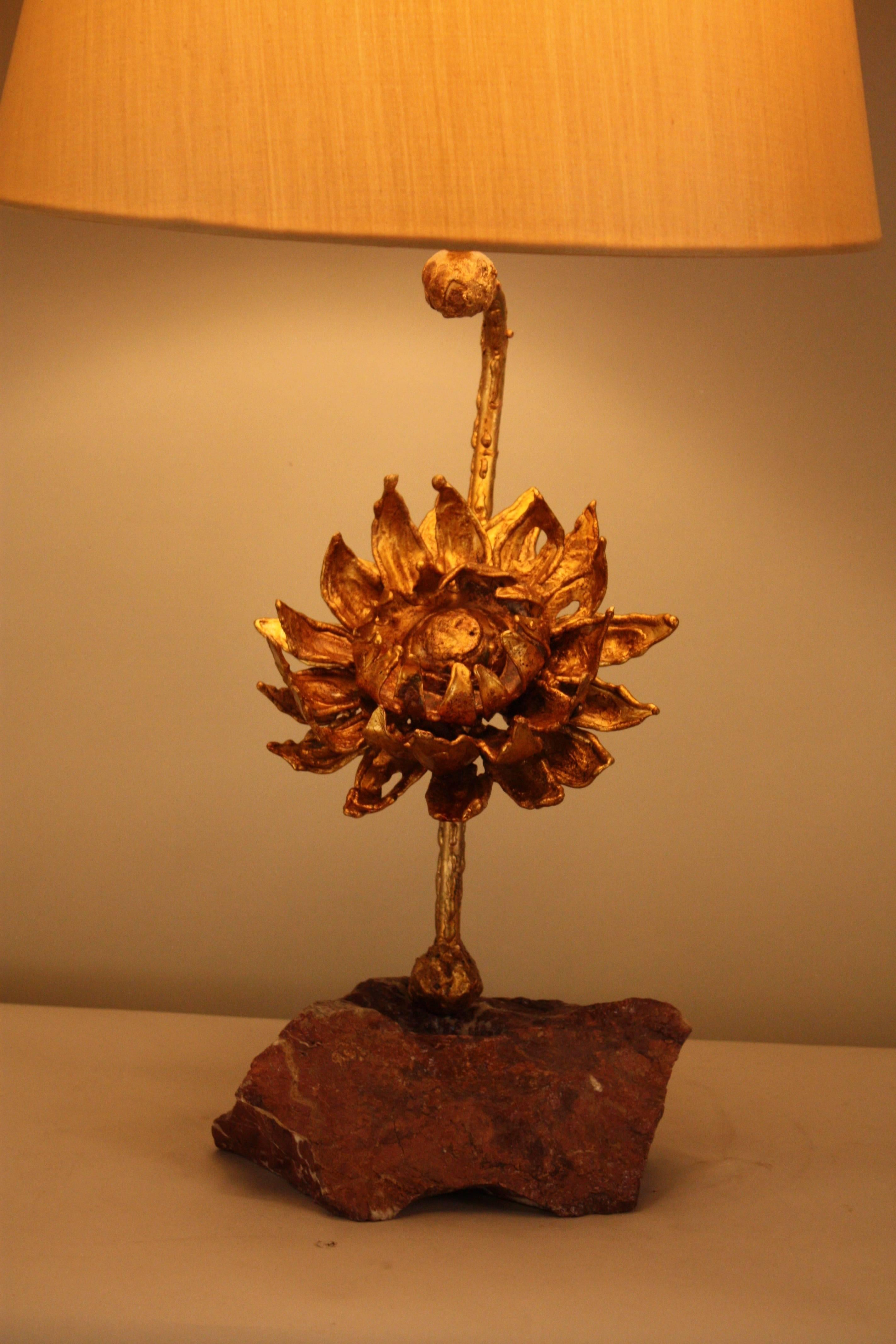 French Handmade Gilt Bronze Sculpture Table Lamp In Good Condition In Fairfax, VA