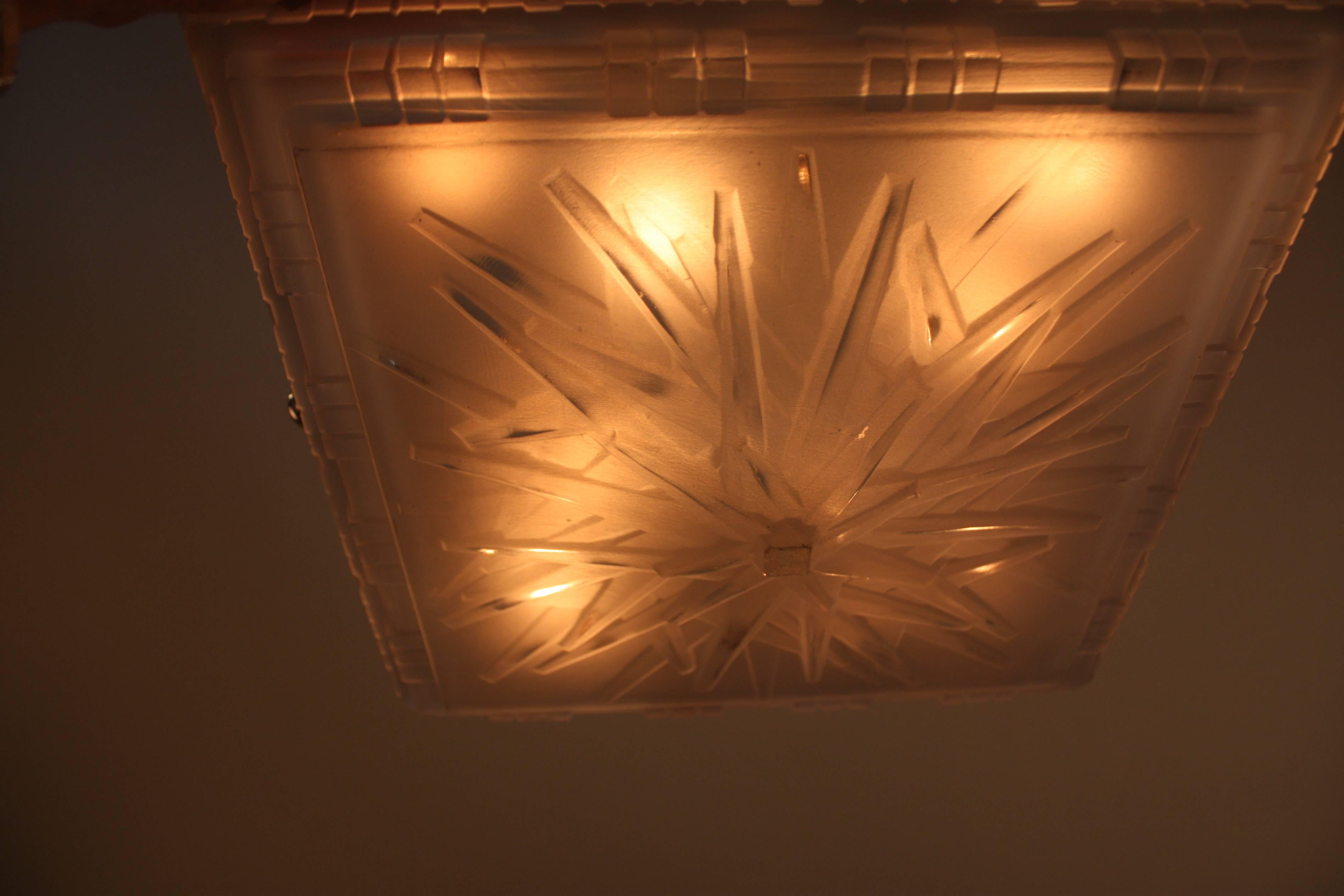 French Square Art Deco Chandelier by Muller Freres 2