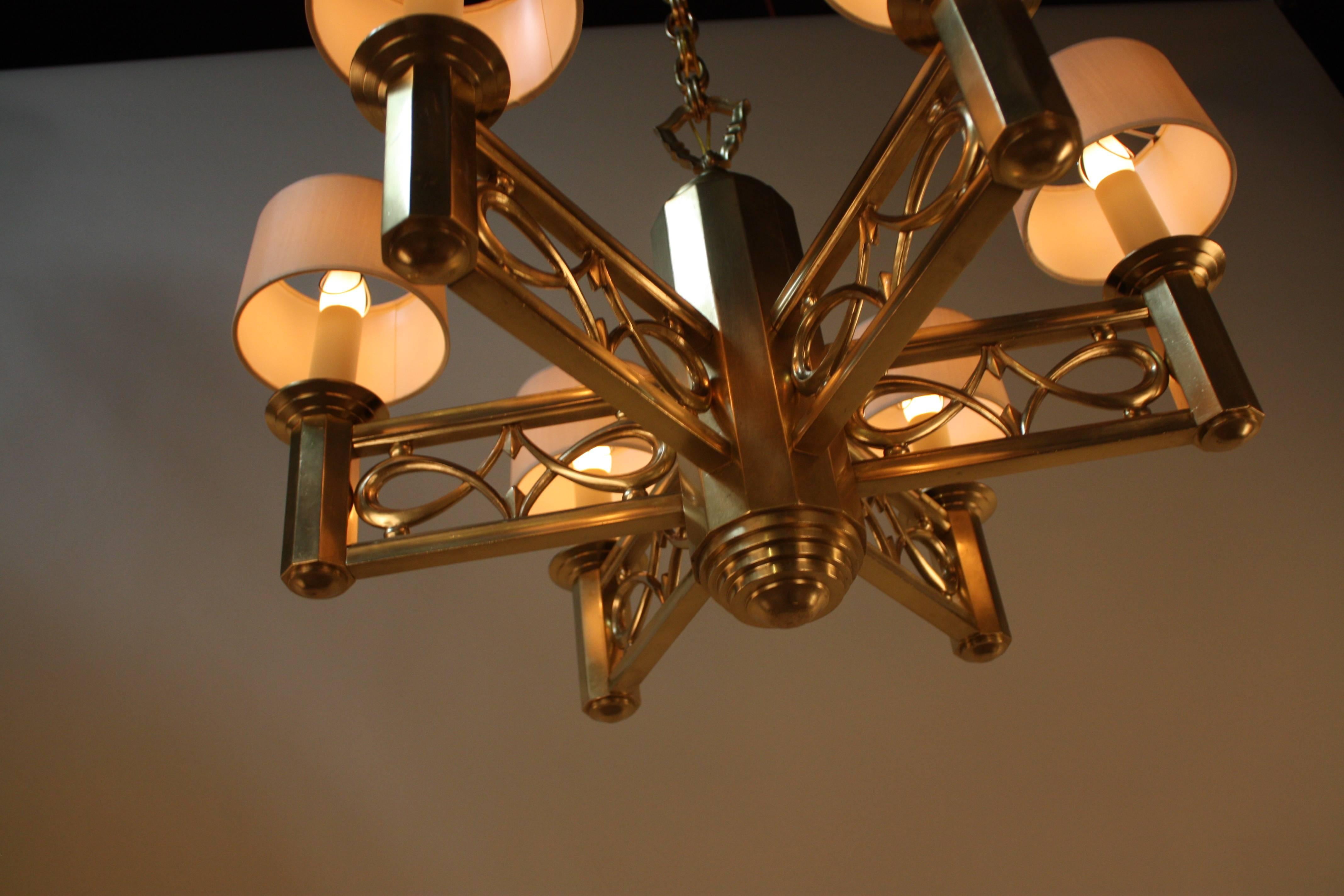 Mid-20th Century French, 1950s Bronze Chandelier by Jules Leleu