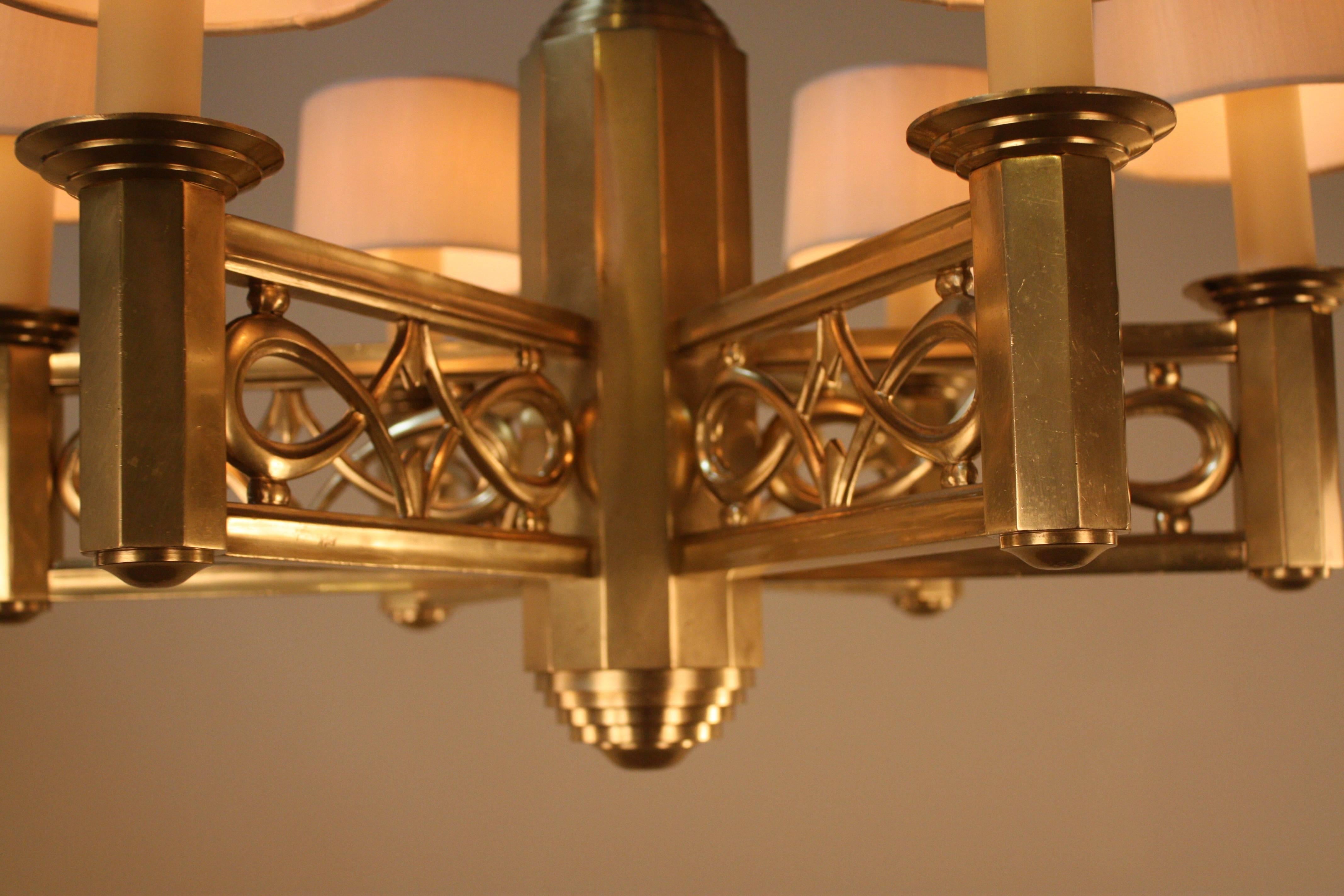 French, 1950s Bronze Chandelier by Jules Leleu In Good Condition In Fairfax, VA