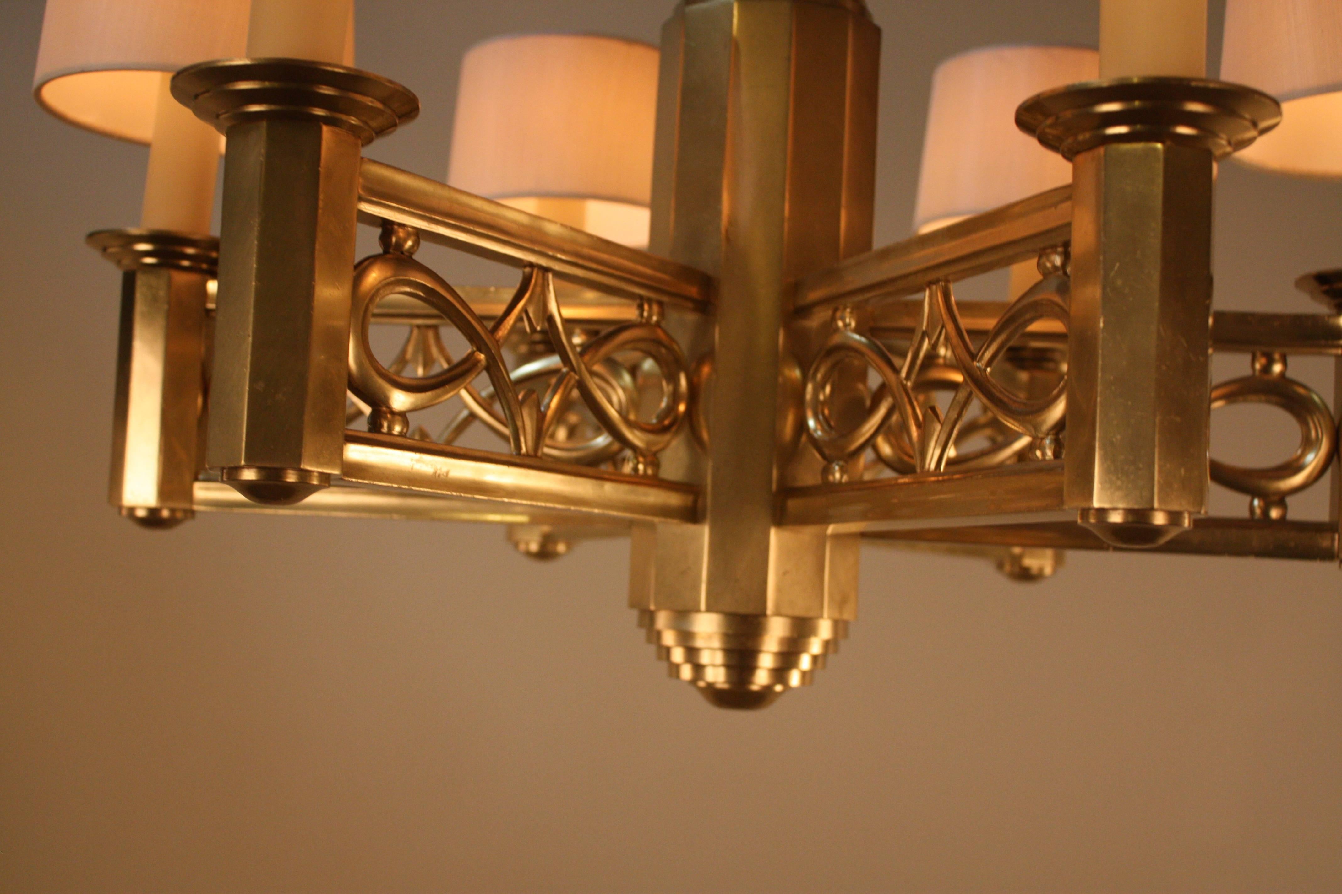 French, 1950s Bronze Chandelier by Jules Leleu 4