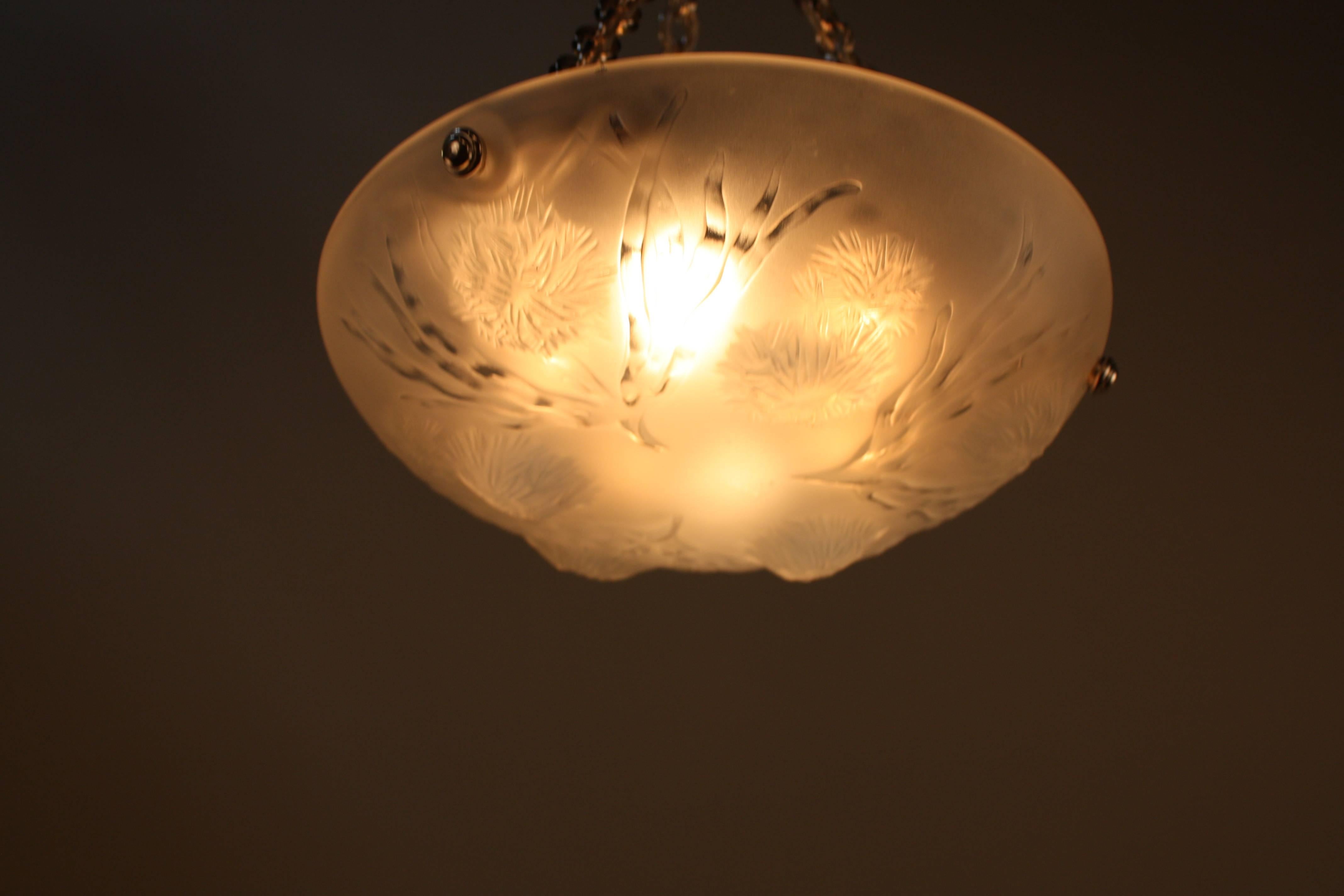 Art Deco Sea Urchin Design Glass Chandelier by Sabino 2